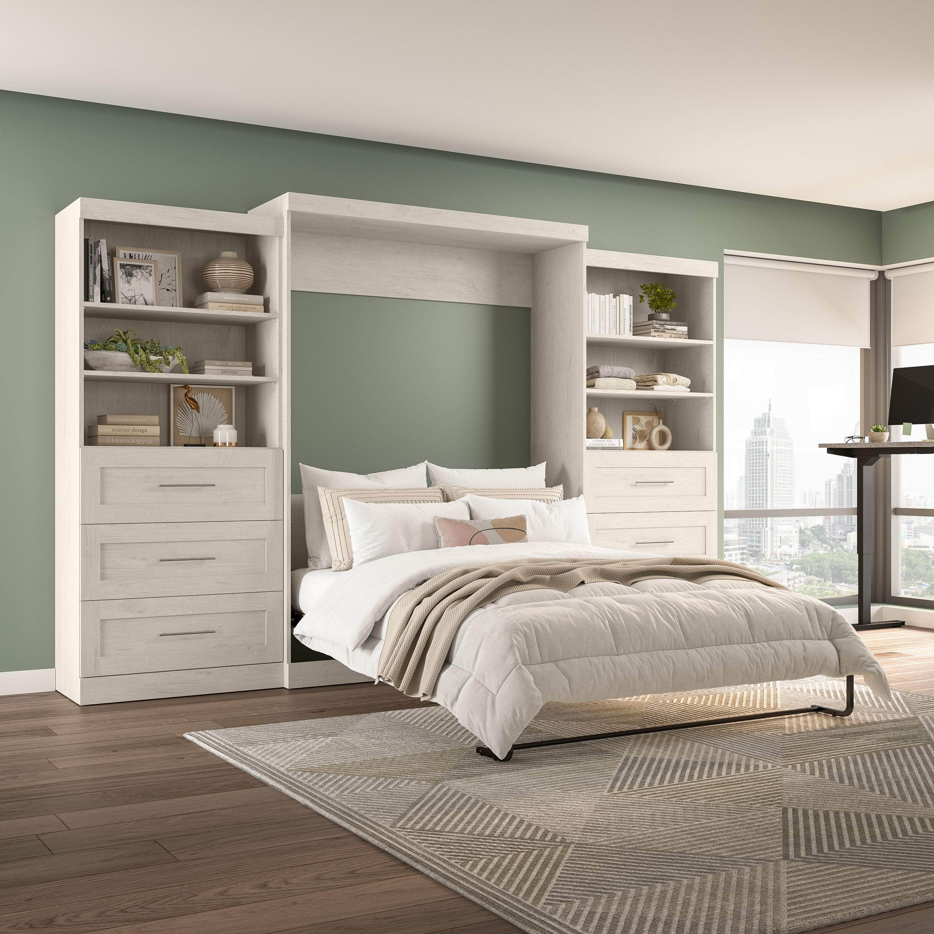 Pur Queen Murphy Wall Bed with 2 Storage Drawers - Space Saving Fold Down Bed (136 Inch) in 6 Colors | Perfect for Small Apartments, Guest Rooms & Home Offices