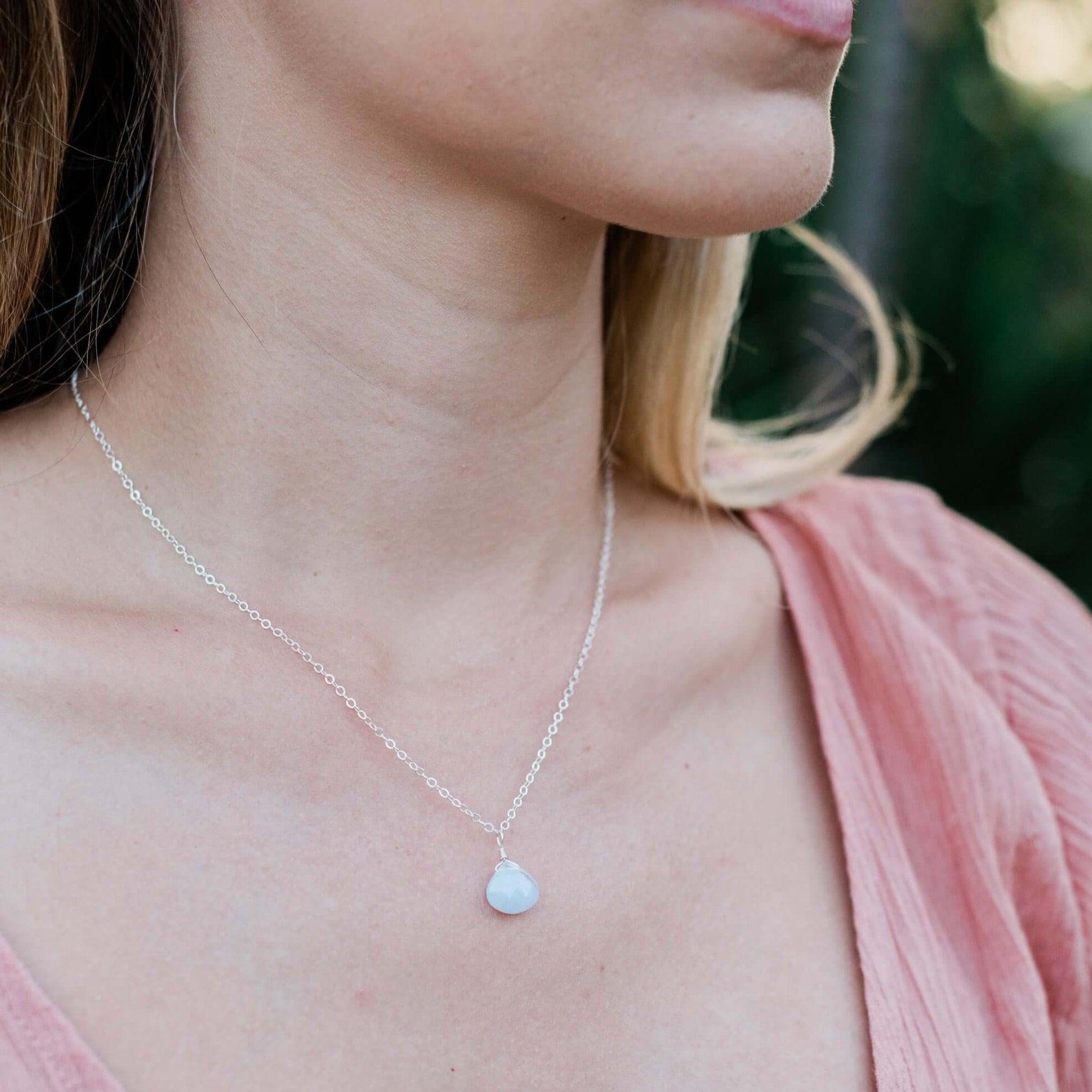 Tiny Blue Lace Agate Teardrop Crystal Pendant Necklace - Elegant Healing Stone Jewelry for Women, Perfect for Meditation, Yoga & Spiritual Gifts