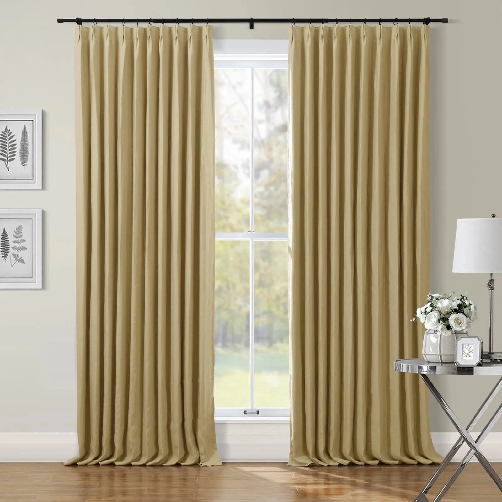 Premium Belgian Linen Curtains - Elegant Pleated Drapes for Living Room & Bedroom | Blackout Thermal Insulated Window Treatments for Home Decor