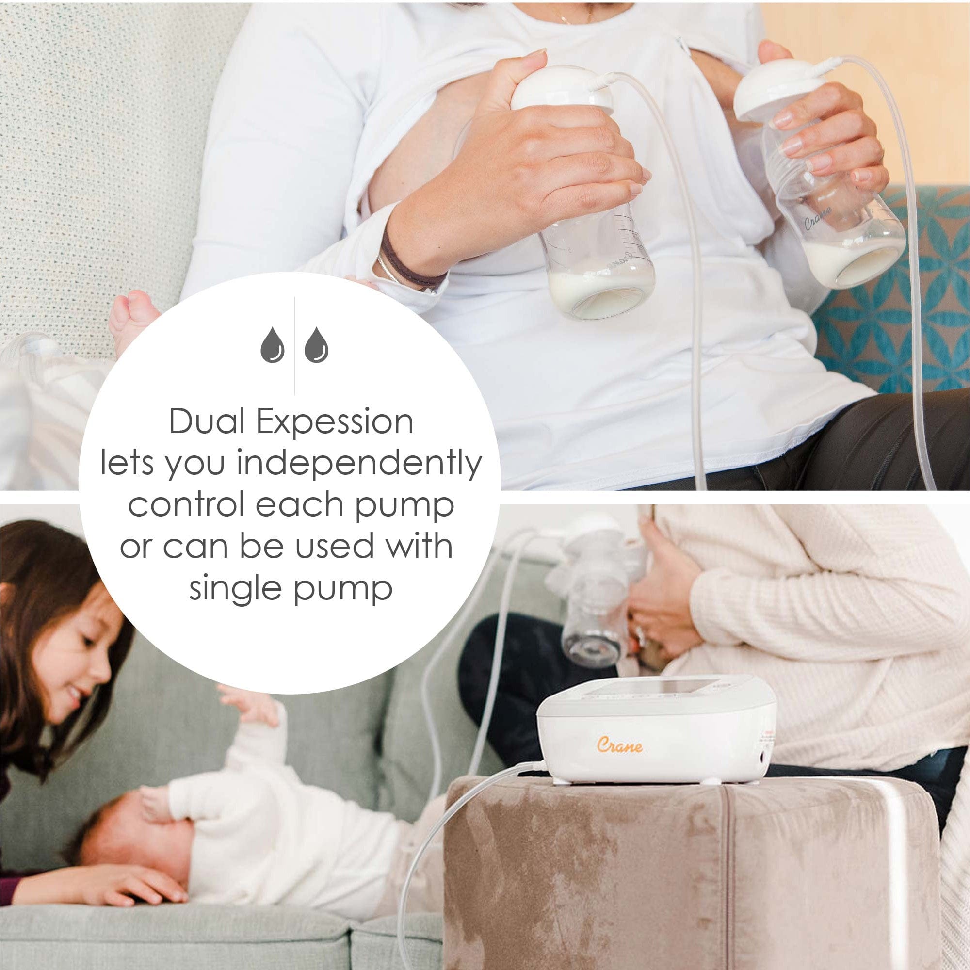 Crane Rechargeable Electric Breast Pump - Hands Free Portable Double Electric Breast Pump with 2 Modes (Simulation & Stimulation) for Working Moms & Nursing Mothers - Perfect for Office, Travel & On-the-Go Use