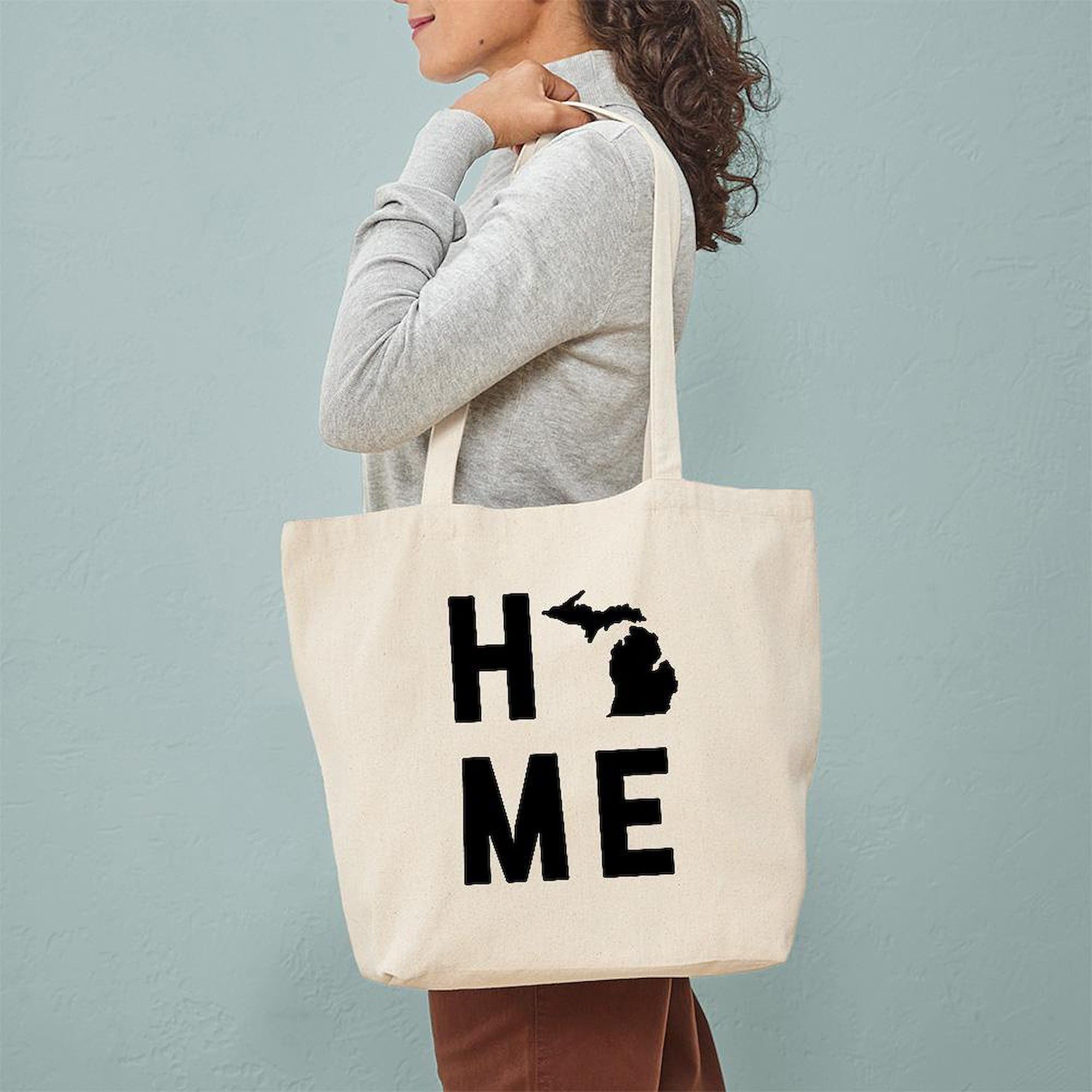 Michigan Home Tote Bag - Natural Canvas Reusable Shopping Bag for Groceries, Beach & Everyday Use | Eco-Friendly Cotton Tote with Sturdy Handles