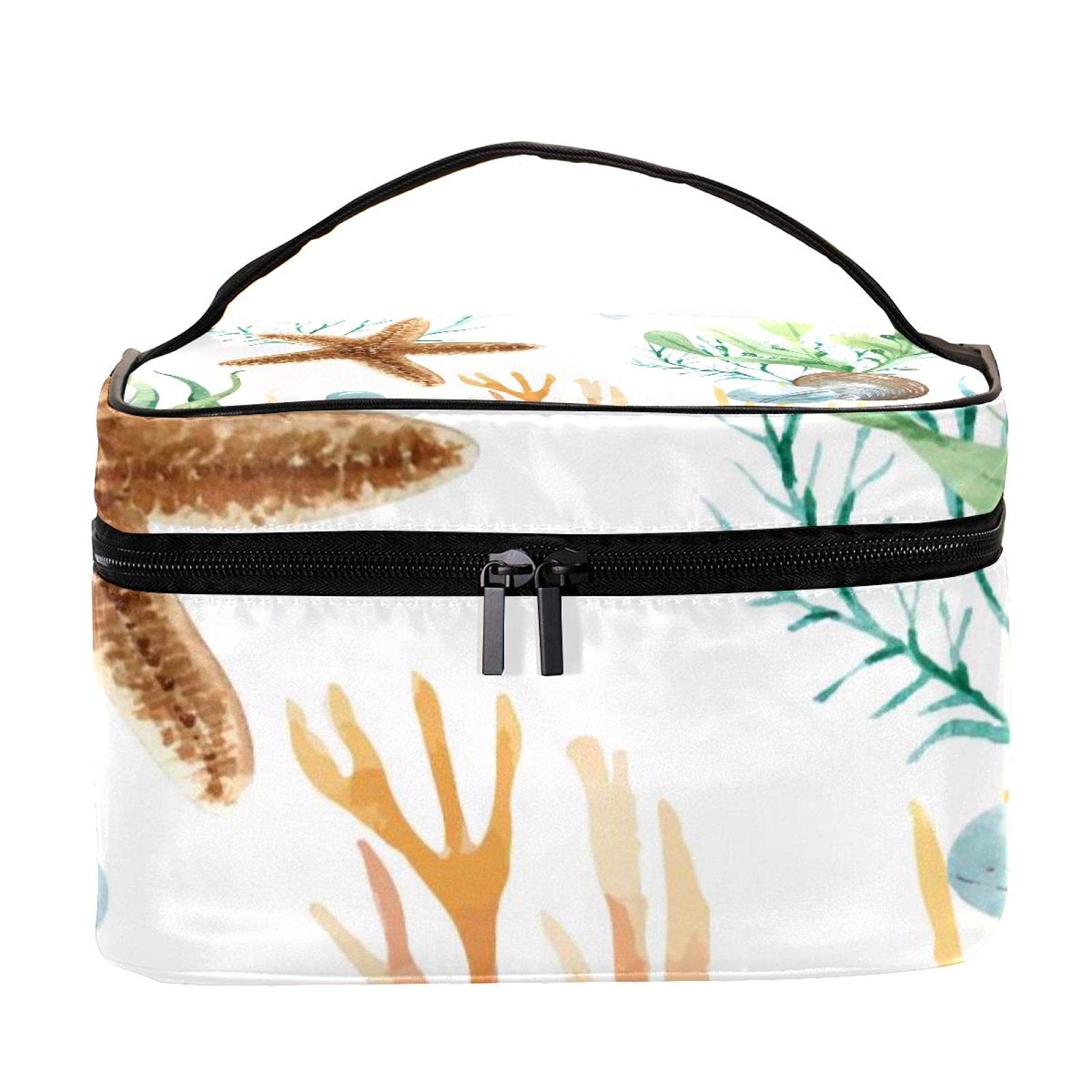 Sea Starfish Coral Print Large Makeup Bag for Women - Waterproof Cosmetic Organizer with Zipper, Travel Toiletry Case for Beach Vacation & Daily Use