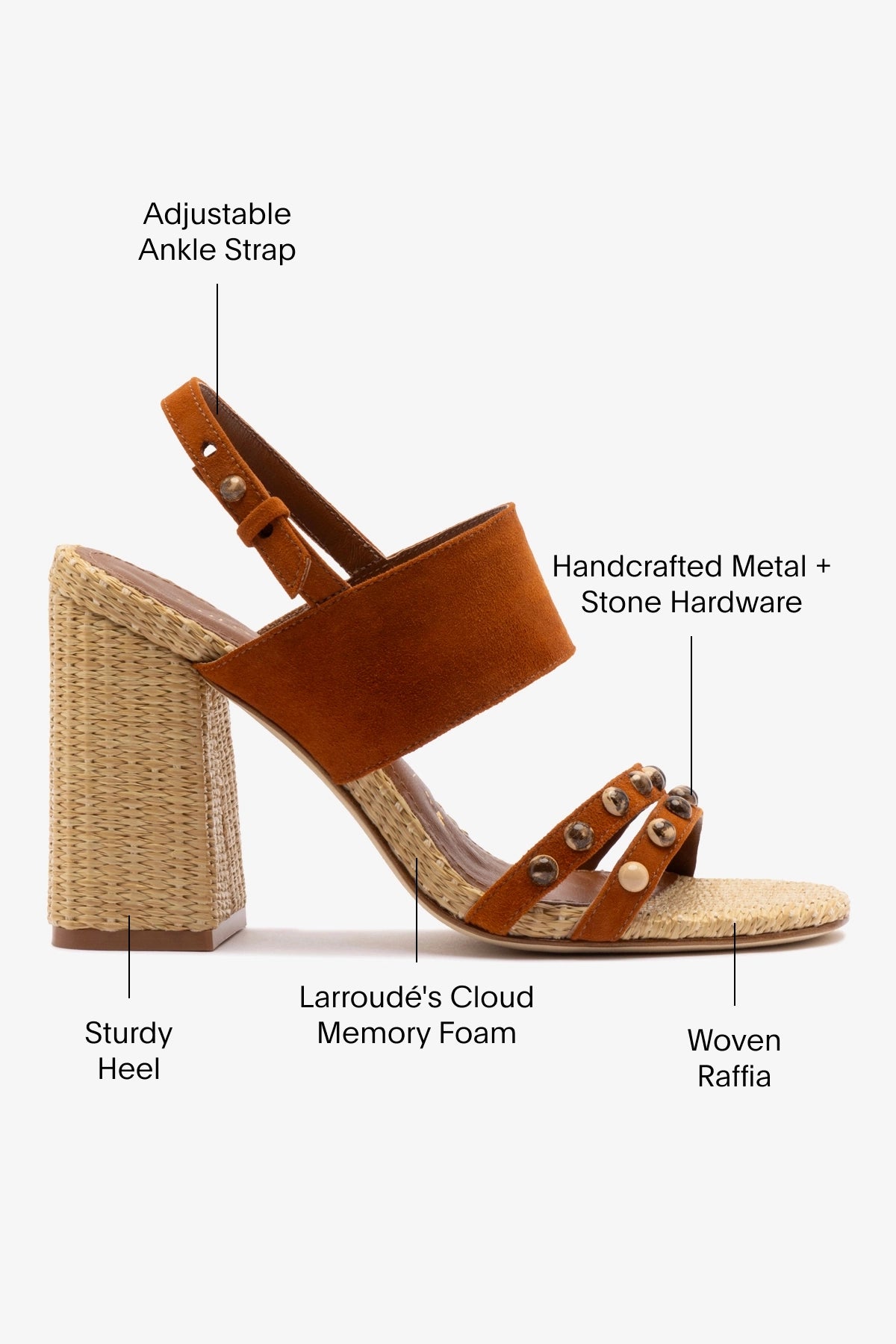 Chloe Gosselin by Larroudé Margot Women's Sandals - Chestnut Suede & Natural Raffia Strappy Heels | Perfect for Summer Weddings, Beach Vacations & Boho Chic Outfits