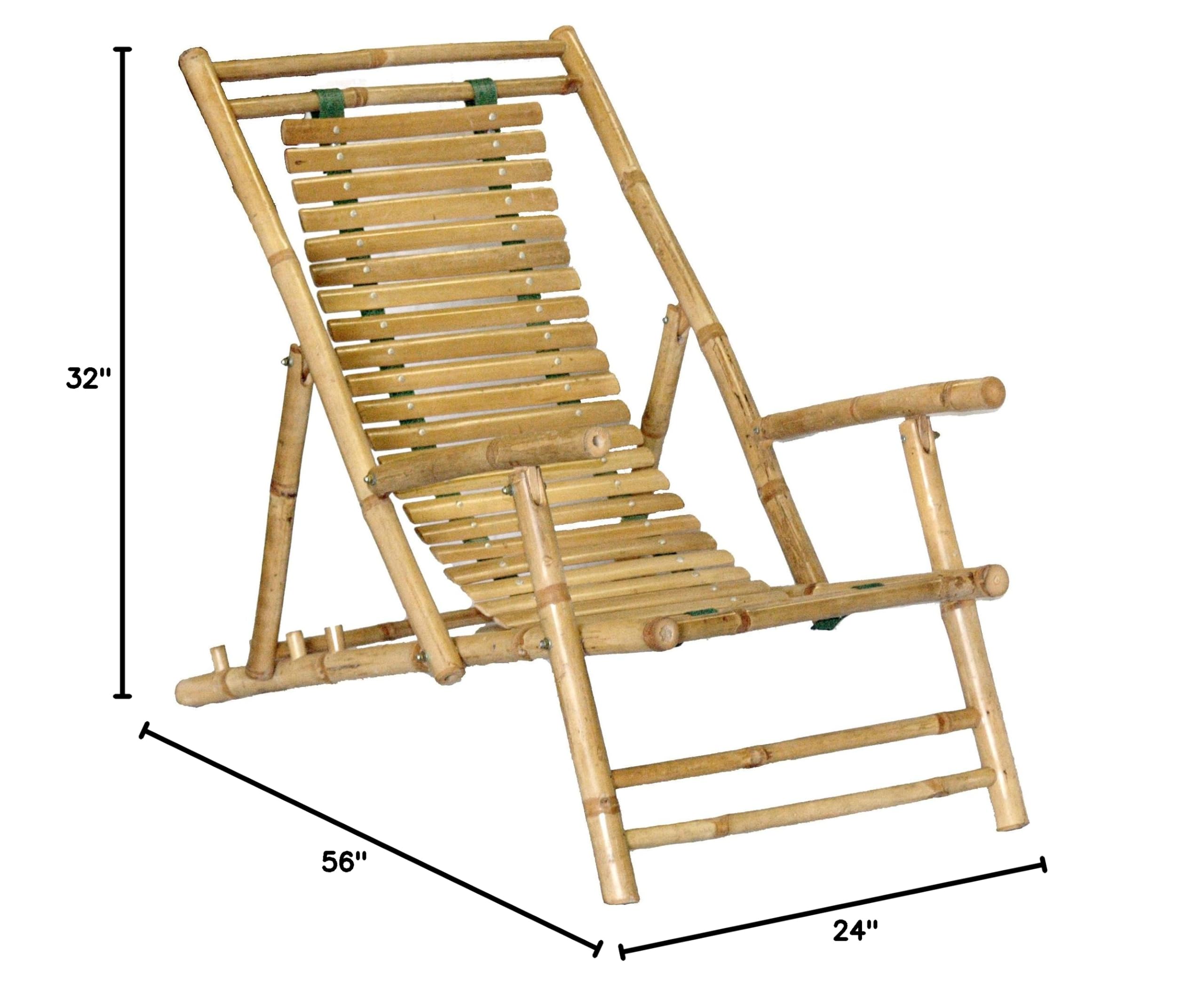 Premium Bamboo Recliner Chair Set of 2 - Outdoor Patio Lounge Chairs with Adjustable Backrest - Perfect for Poolside, Garden, and Backyard Relaxation