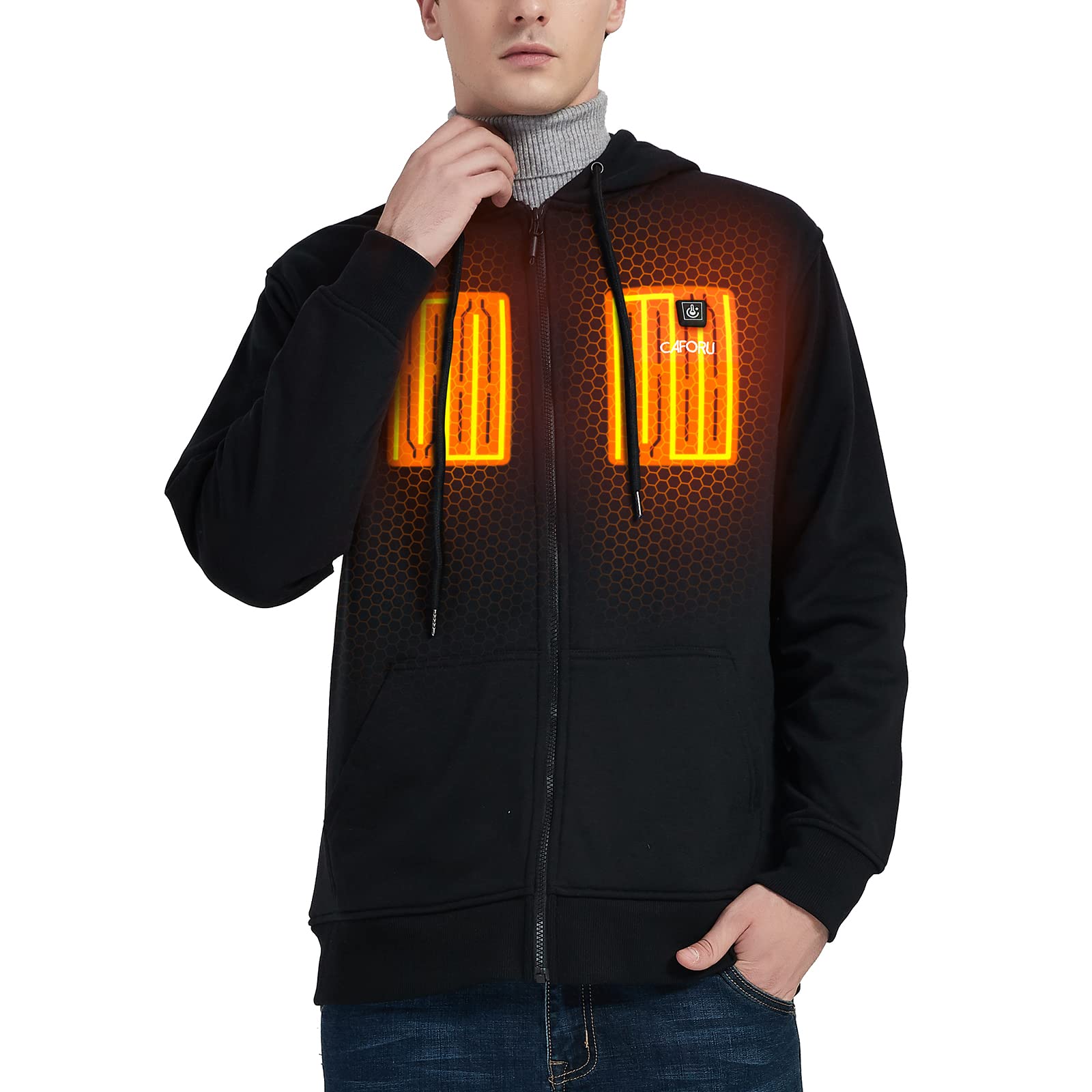 CAFORU Heated Hoodie with 7.4V Battery Pack & Charger - Unisex Electric Warming Jacket for Men & Women - Perfect for Outdoor Activities, Camping, and Winter Sports