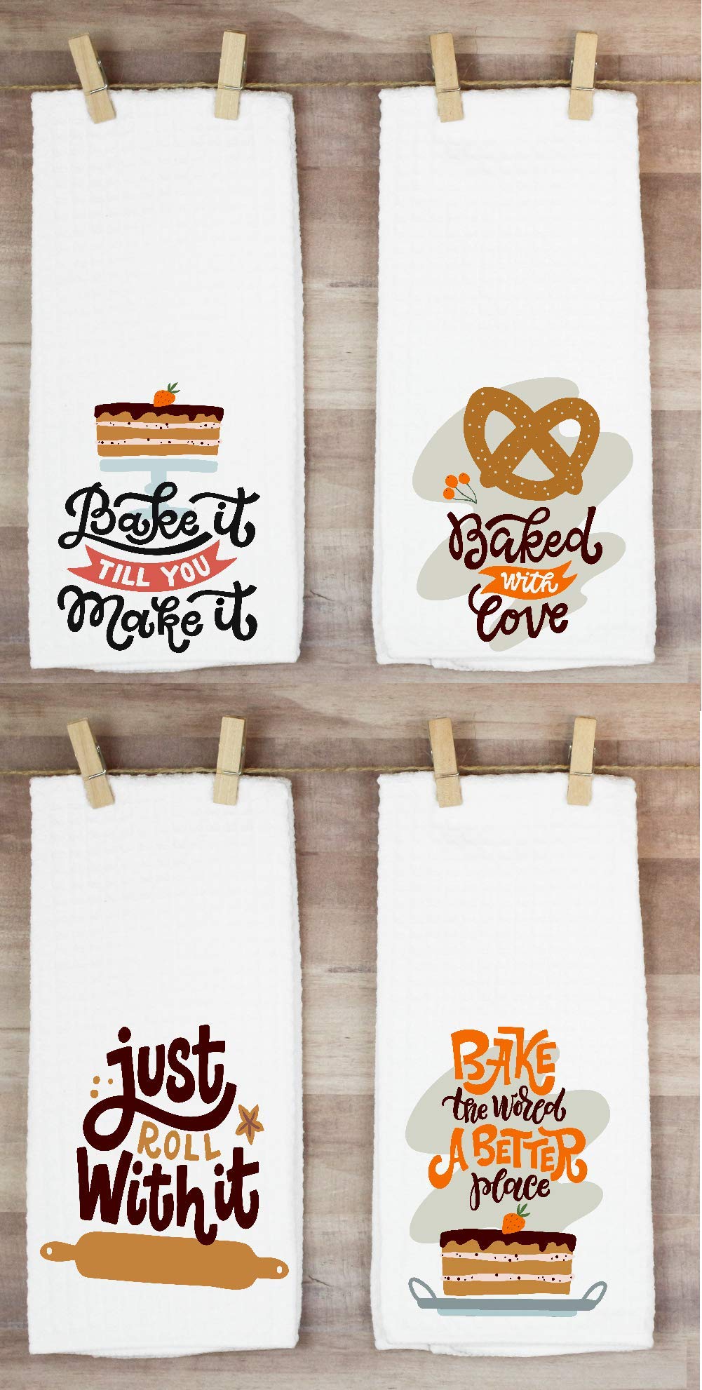 Premium Absorbent Waffle Weave Baking Towels Set of 4 - 16x24 Inch Kitchen Dish Towels for Baking, Cooking & Decor | Durable & Soft for Countertops, Oven & Kitchen Use