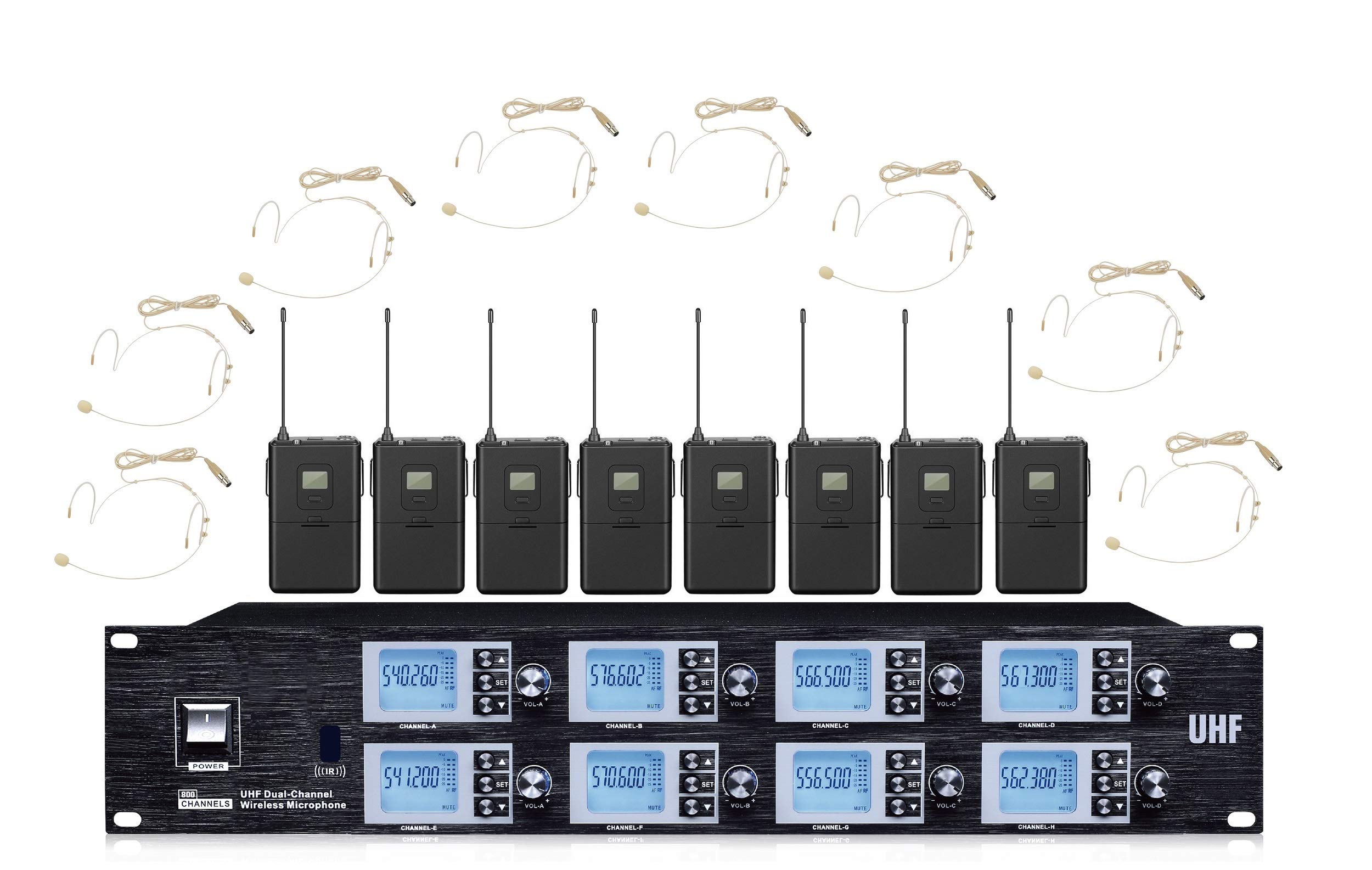 8800 8-Channel Professional Wireless Headset Microphone System - Ideal for Theater, Church, School & Stage Performances | Crystal Clear Audio for Live Events, Public Speaking & Presentations