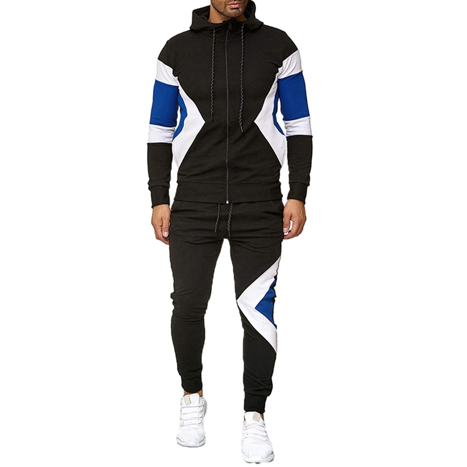 Blandoom Fossean Men's Full Tracksuit Set - Lightweight Polyester Jacket & Hoodie with Jogging Pants - Running, Gym & Casual Sportswear for Active Men