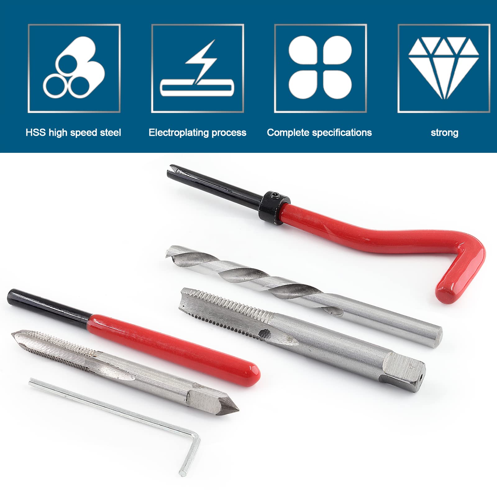 30pcs M5 Thread Repair Kit - M5 x 0.8mm Metric Tap Insert Set with Hand Tools for Auto & Motorcycle Repair | DIY Automotive Thread Restoration Kit for Damaged Bolts & Screws