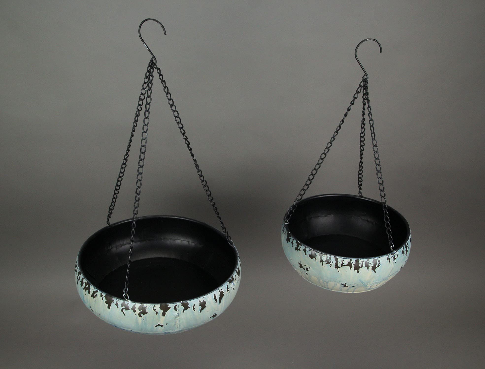 Distressed Coastal Blue Washed Finish Round Hanging Planters - Set of 2 for Indoor & Outdoor Use - Perfect for Patio, Garden, Balcony and Home Decor