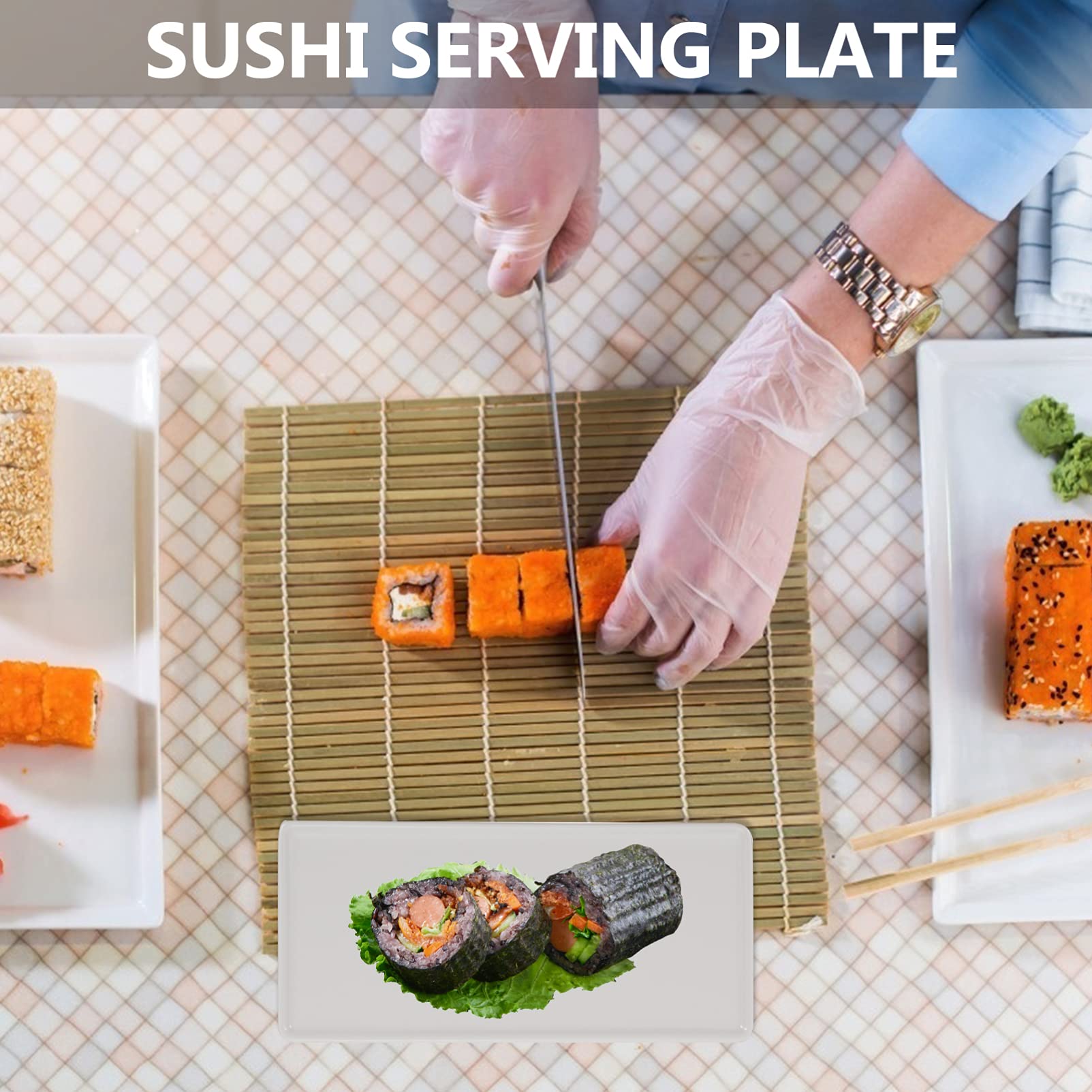 Japanese Ceramic Sushi Plates - White Rectangular Serving Trays for Appetizers & Desserts | Perfect for Sushi, Sashimi & Party Snacks