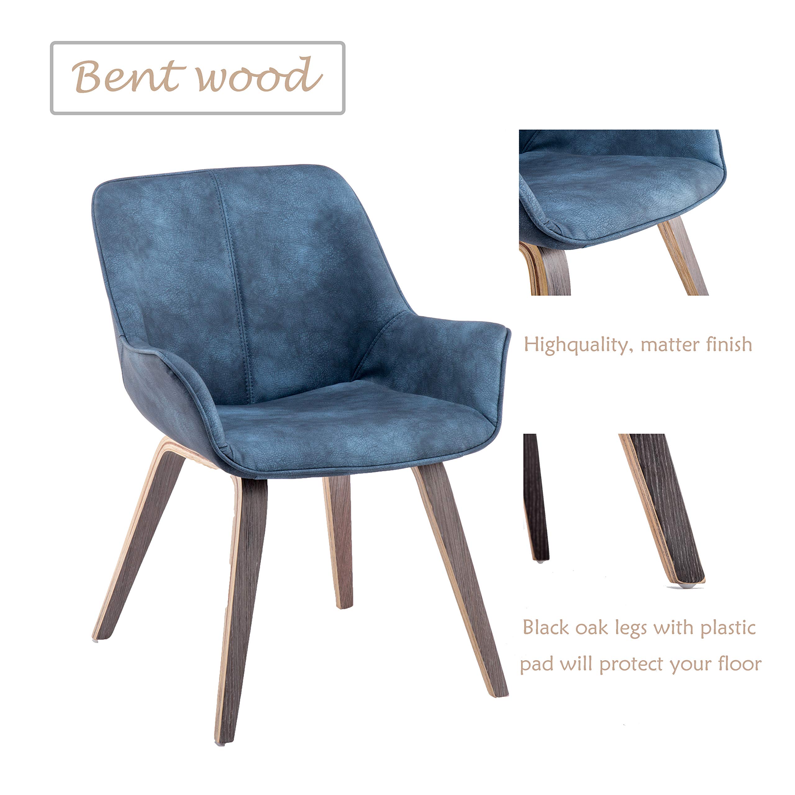 Premium Blue PU Leather & Solid Oak Wood Living Room Accent Chairs - Set of 4 Modern Upholstered Lounge Chairs for Home, Office, and Dining Room Decor