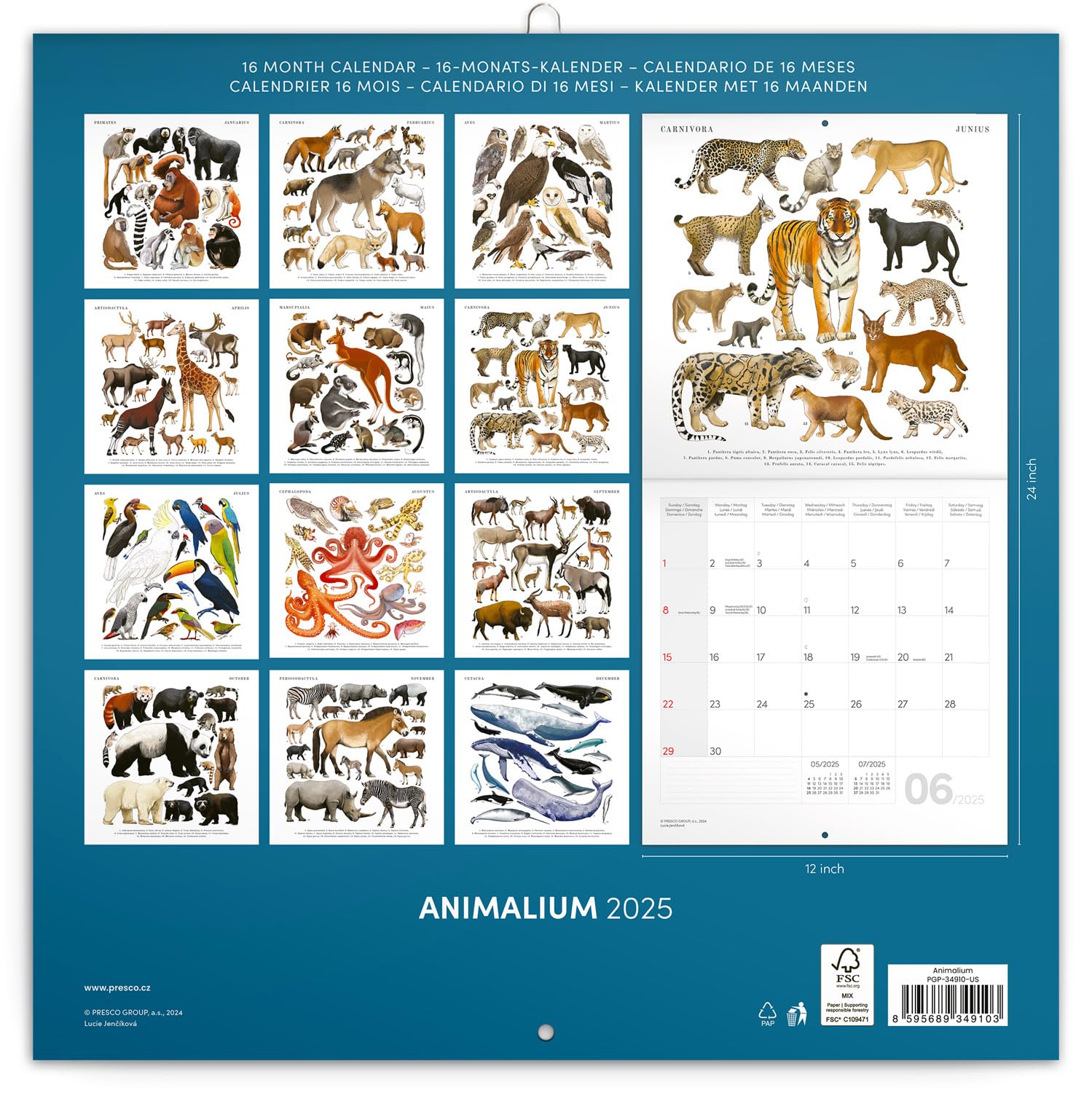 2024-2025 Animal Wall Calendar - 16 Month Hanging Planner (September 2024 to December 2025) - 12x12 Inch Monthly Calendar for Home, Office & Classroom Decor - Perfect Gift for Animal Lovers