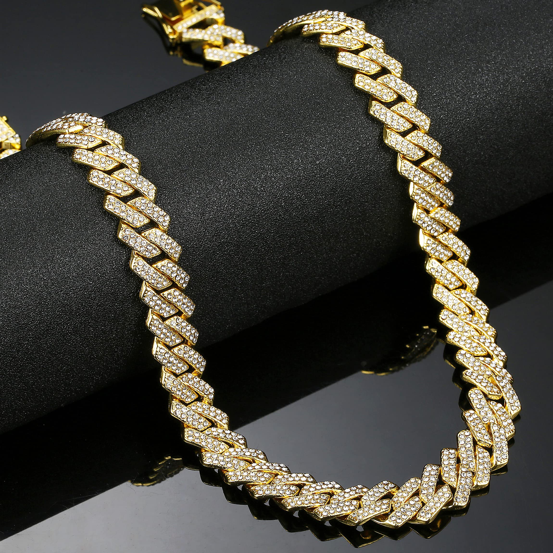 Saintda Cuban Link Chain for Men & Women - Iced Out Silver, Gold & Rose Gold Miami Cuban Necklace - Bling Diamond Hip Hop Jewelry with Gift Box - Perfect for Parties, Gifts & Streetwear Fashion