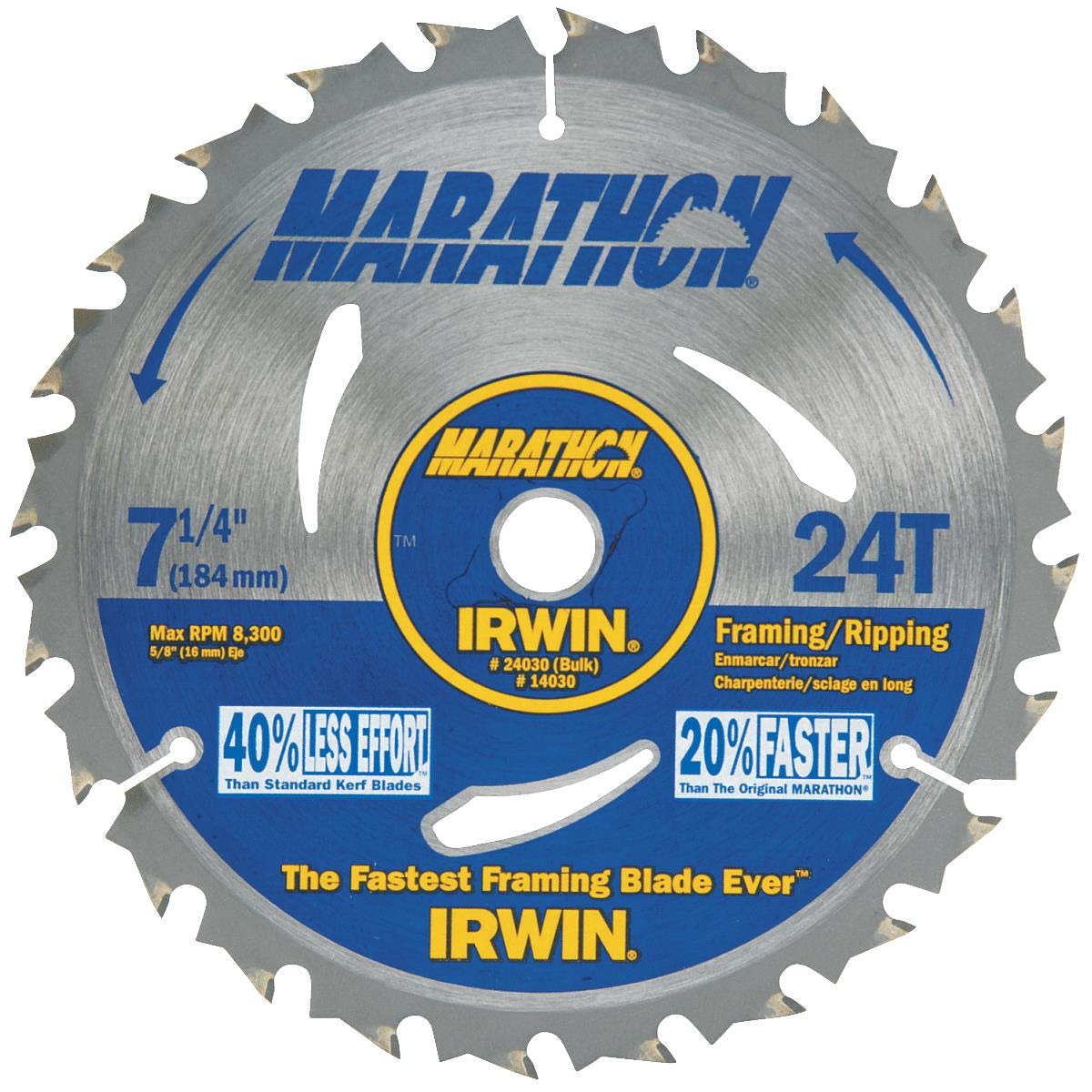 IRWIN 7 1/4 Inch 24-Tooth Circular Saw Blade (24030) - Perfect for Woodworking, Plywood & Framing Projects