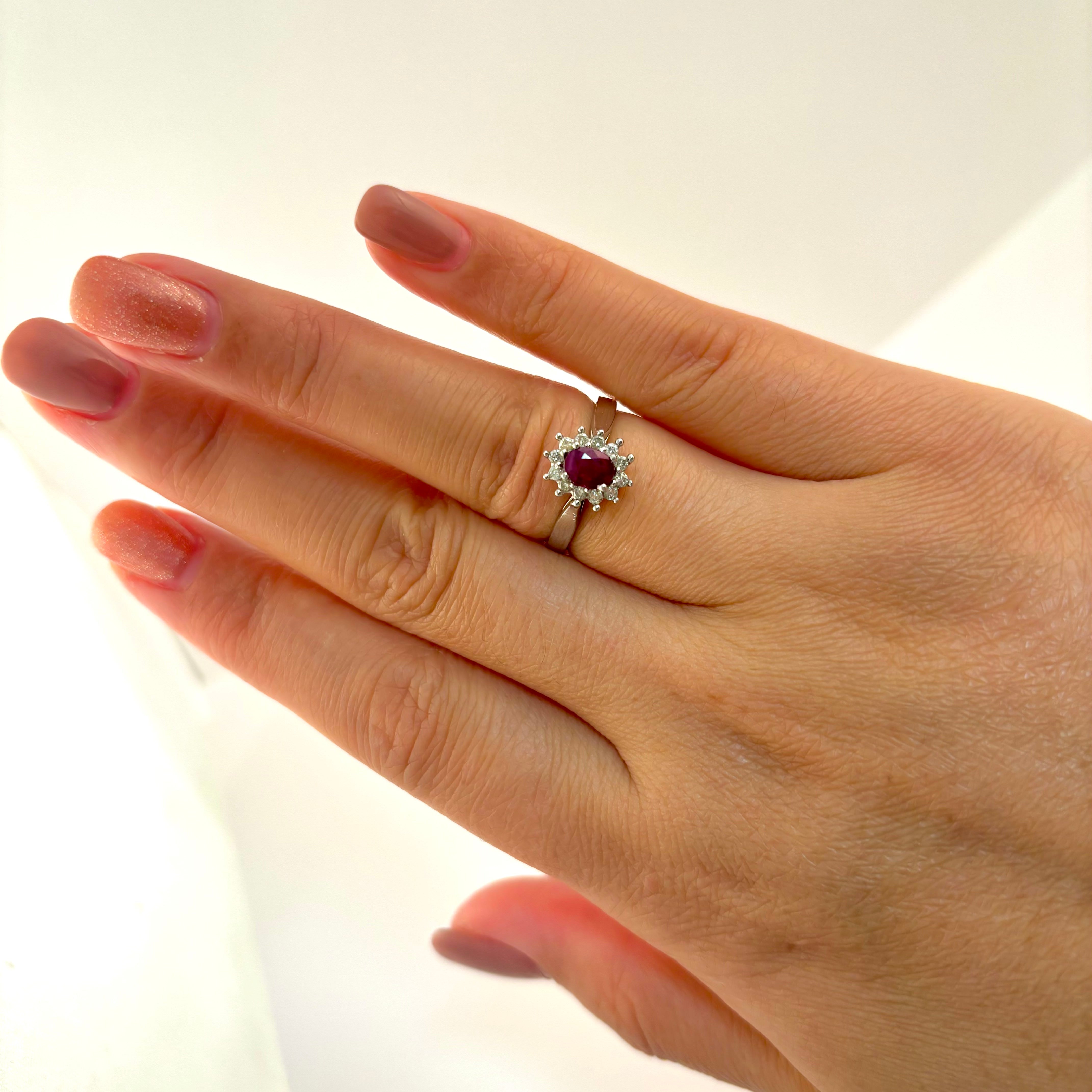 10K White Gold Ruby and Diamond Ring - 0.40ct Ruby & 0.20ctw Diamond - Size 6 | Elegant Engagement, Anniversary or Gift Jewelry for Women