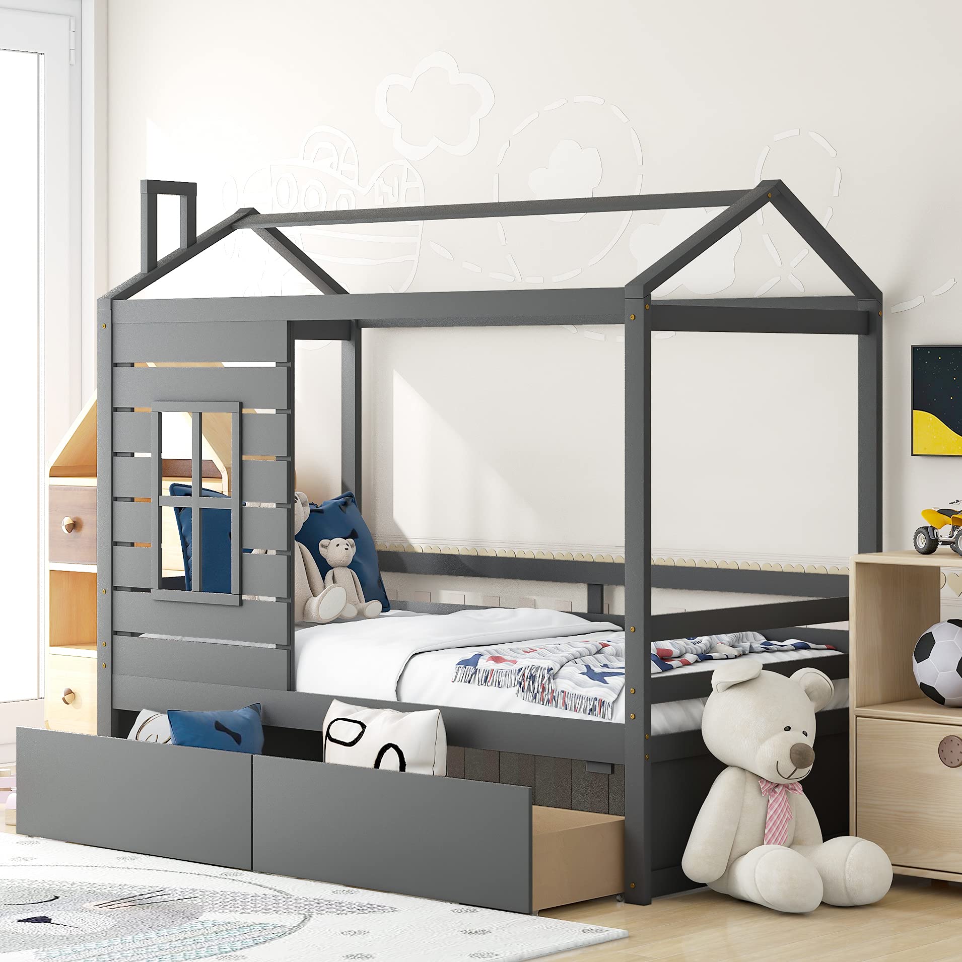 MERITLINE Twin Daybed with Storage Drawers for Kids - No Box Spring Needed - Perfect for Bedrooms, Playrooms & Guest Rooms