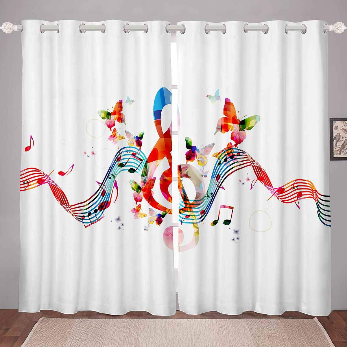 Feelyou Rock Music Themed Window Curtains with Colorful Waves & Musical Notes - 42x84 Inch Kids Room Decor for Boys & Girls - Perfect for Bedroom, Living Room & Music Studio (Set of 2 Panels)