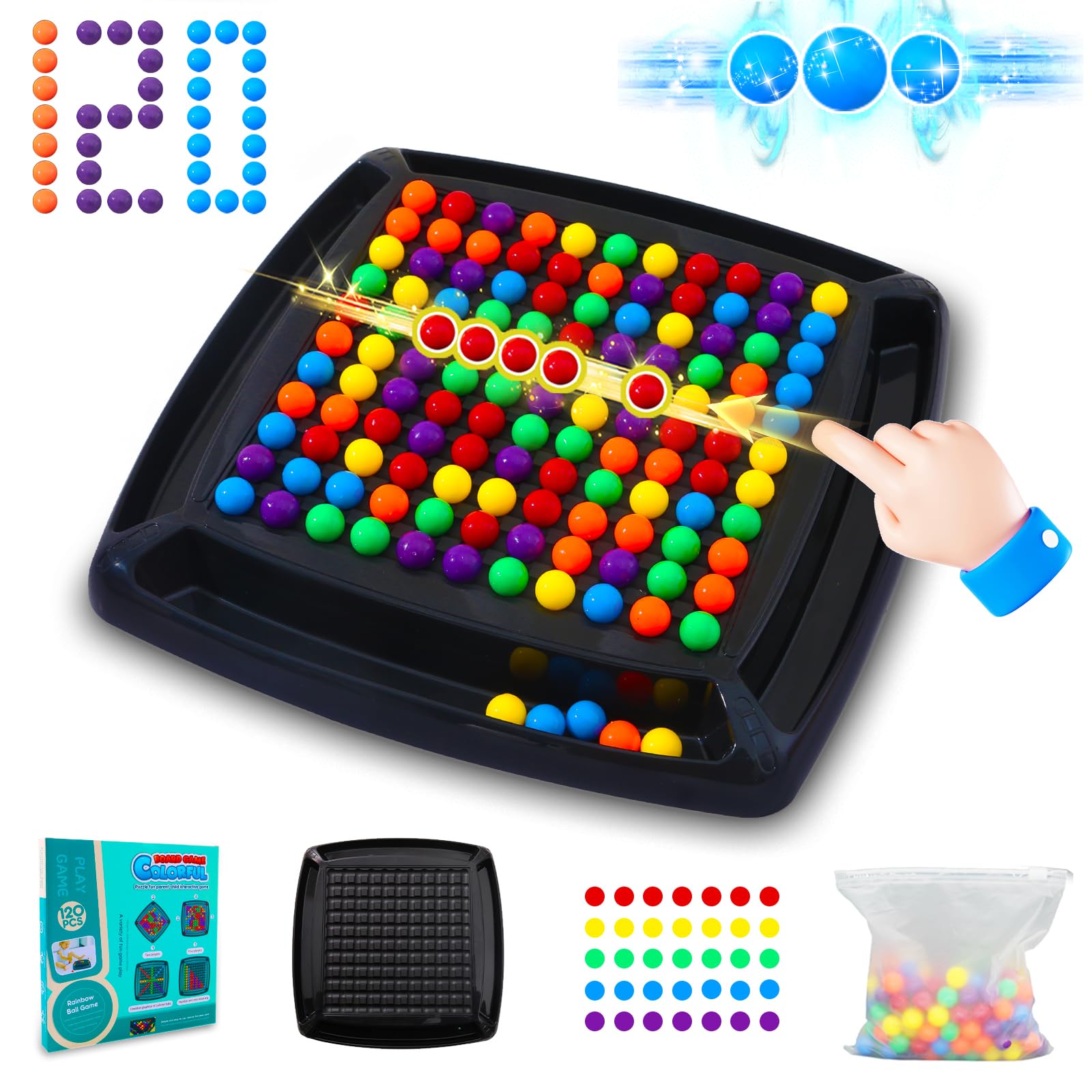 120PCS Colored Marbles Intellectual Chessboard - Dual Strategy Board Game for Kids & Adults | Fun Tabletop Chess with Colorful Marbles | Perfect for Family Game Night & Brain Training