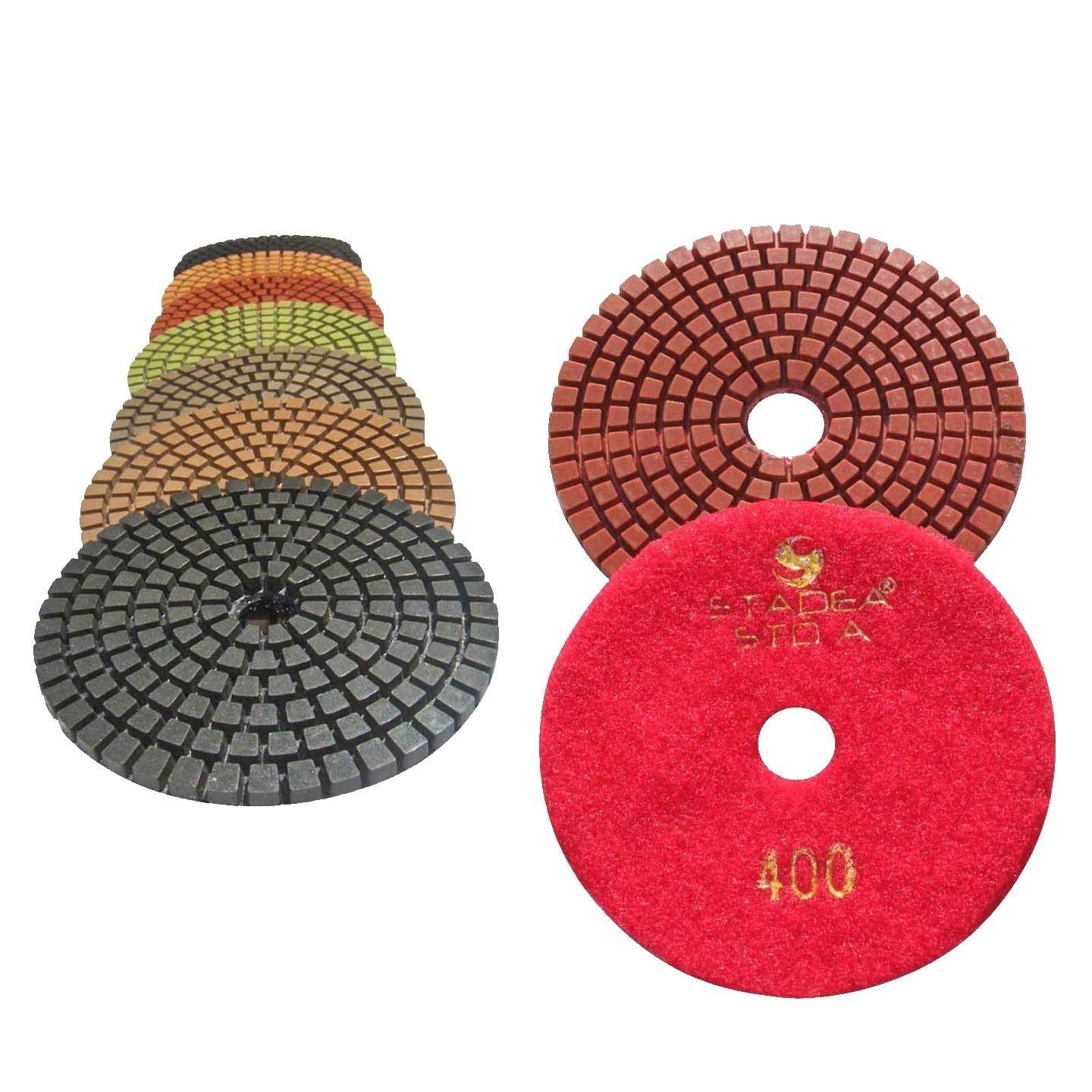 STADEA 5 Inch Diamond Polishing Pads 10-Pack, 400 Grit Wet/Dry for Granite, Marble, Concrete, Stone - Perfect for Countertop Refinishing & Floor Restoration