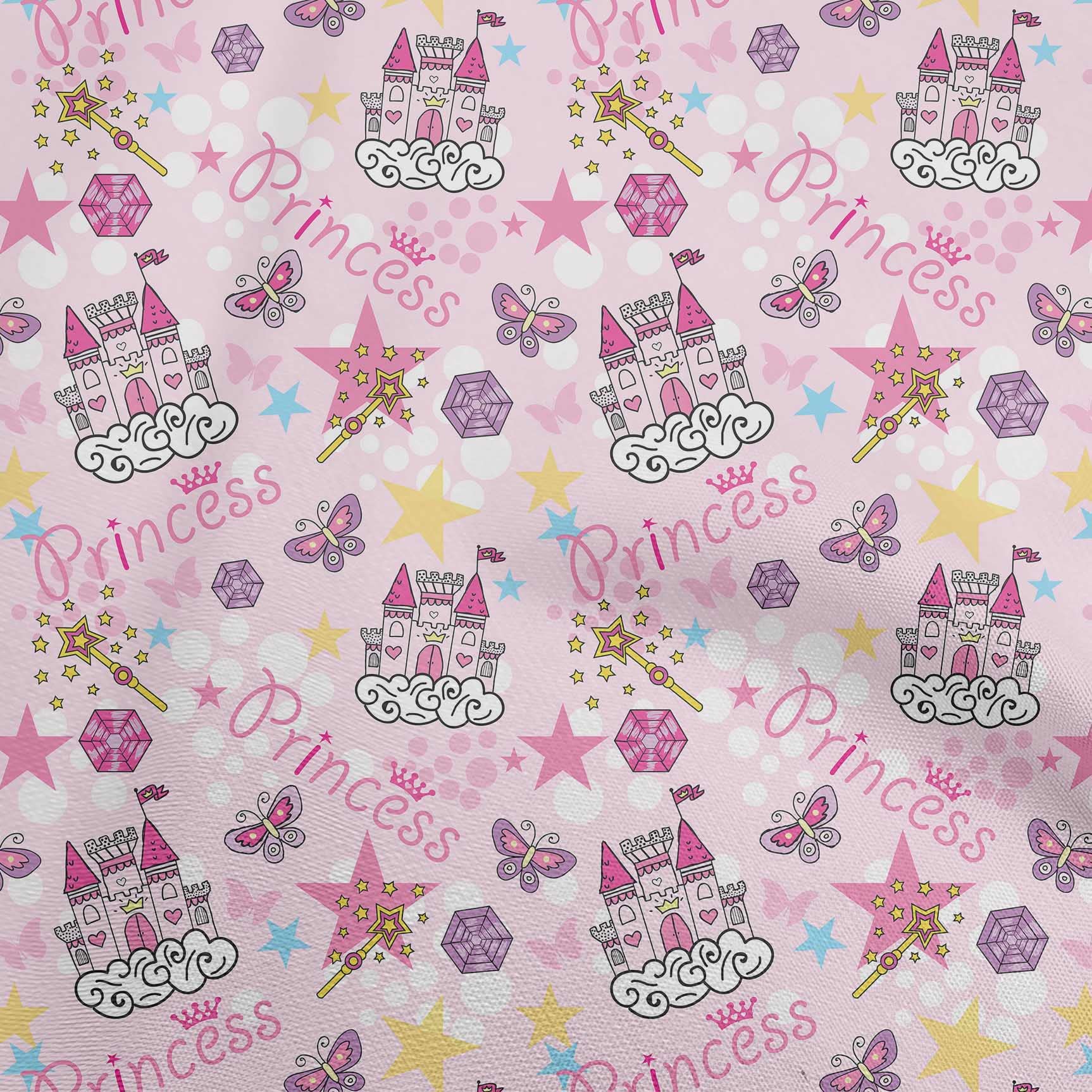 oneOone Cotton Cambric Light Pink Fabric - 56 Inch Wide Princess Castle Print Quilting & Sewing Material by The Yard | Perfect for Kids Dresses, DIY Quilts, and Home Decor Projects