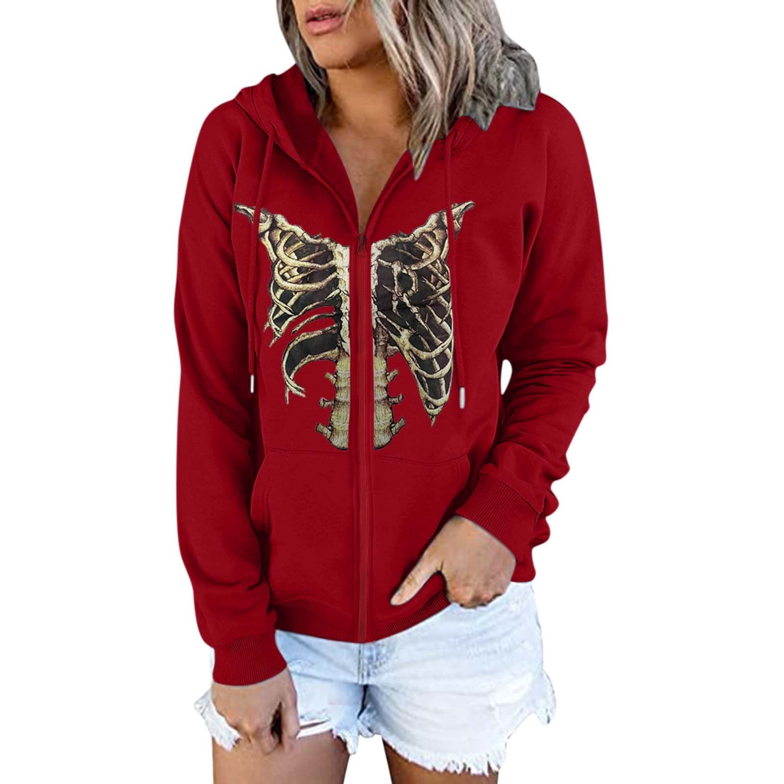 Women's Sleeveless Hooded Zipper Sweatshirt - Casual Halloween Print Long Sleeve Top for Fall & Winter - Perfect for Costume Parties, Outdoor Activities and Layered Streetwear Fashion