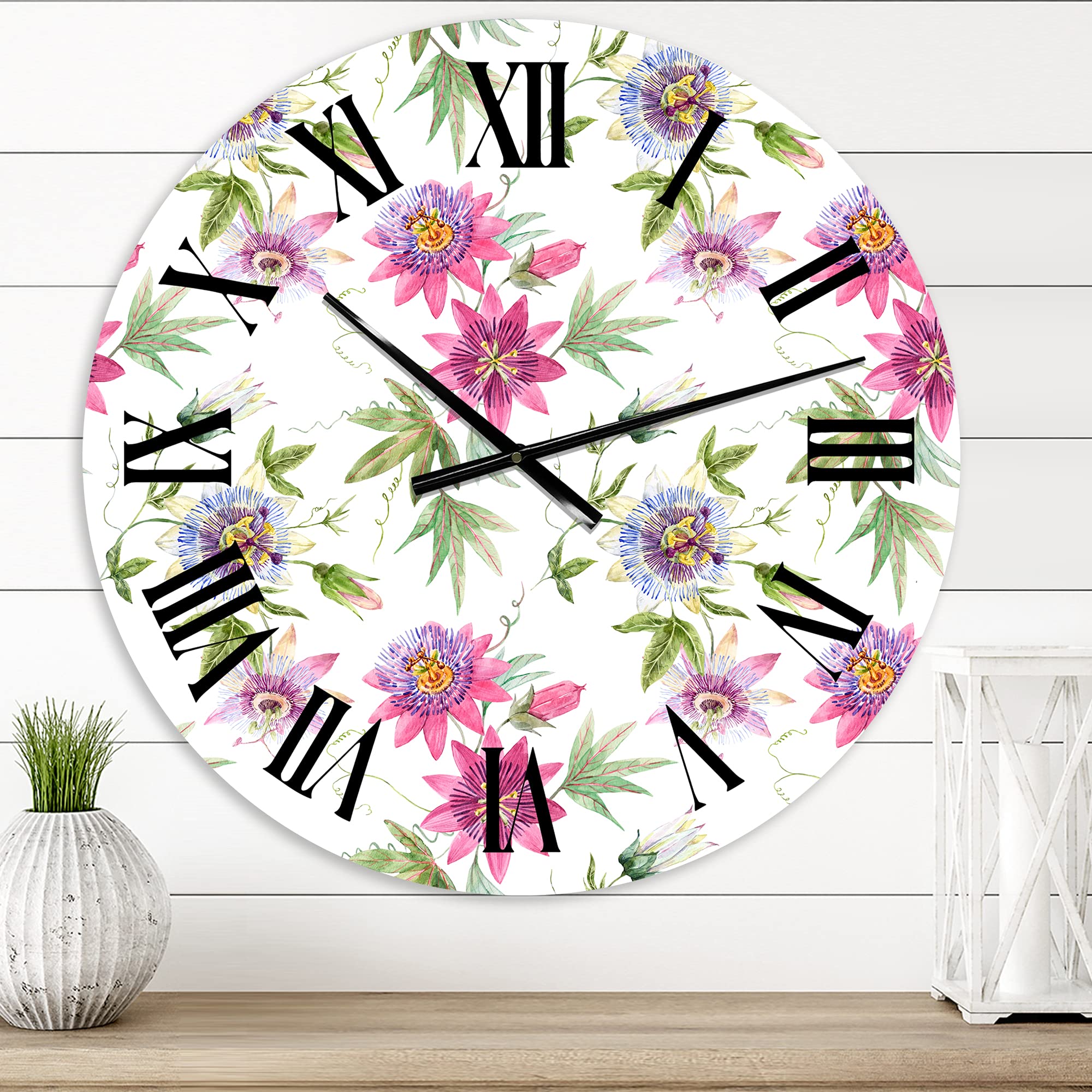 Pink Passionflower Wall Clock - Large Traditional Floral Wall Clock for Home & Bedroom Decor | Perfect for Living Room, Office & Farmhouse Style Interiors
