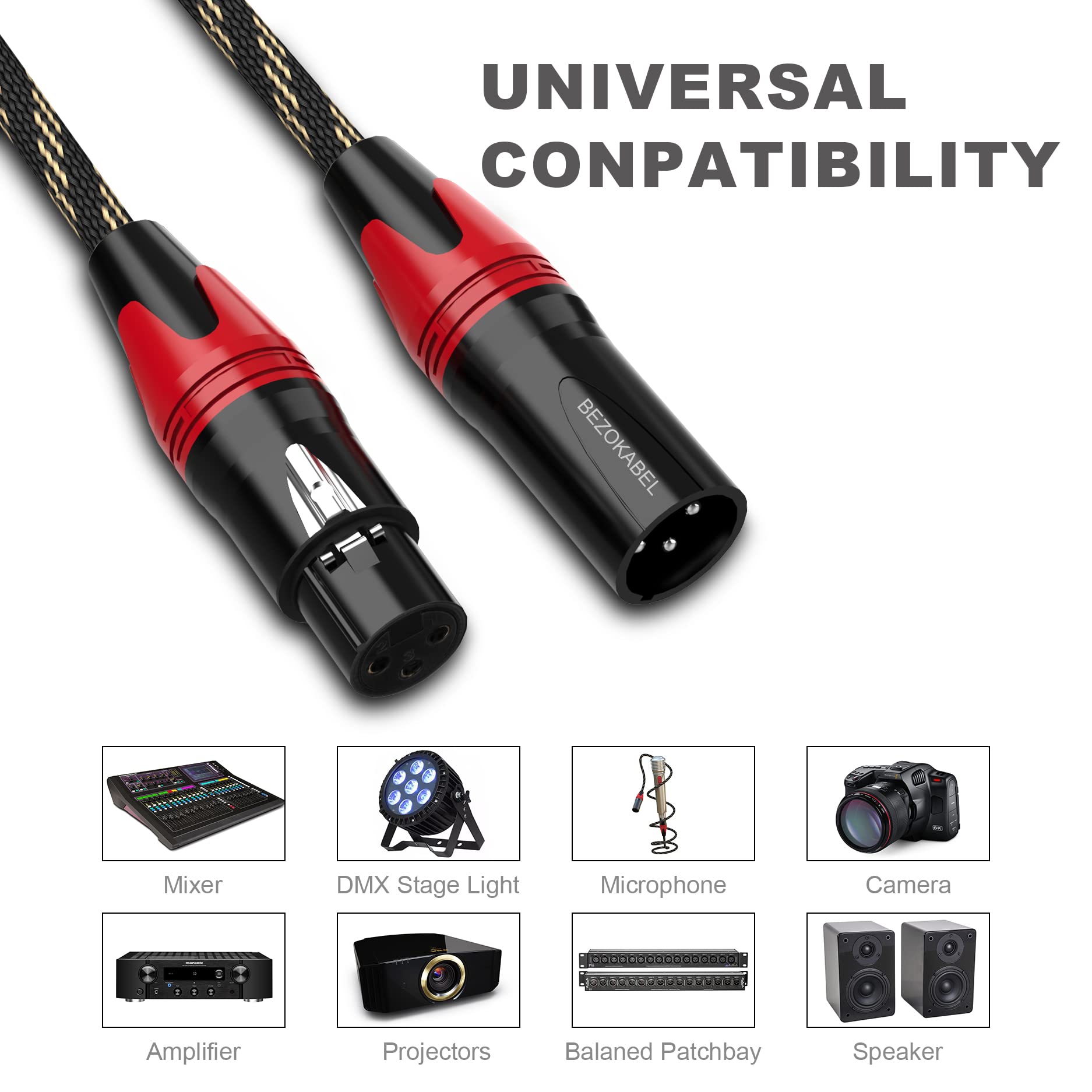 BEZOKABLE 6ft XLR Microphone Cable 10 Pack - Durable Nylon Braided Shielded Audio Cable for Microphones, Mixers, Speakers & Studio Equipment | Perfect for Live Performances, Podcasting & Home Recording