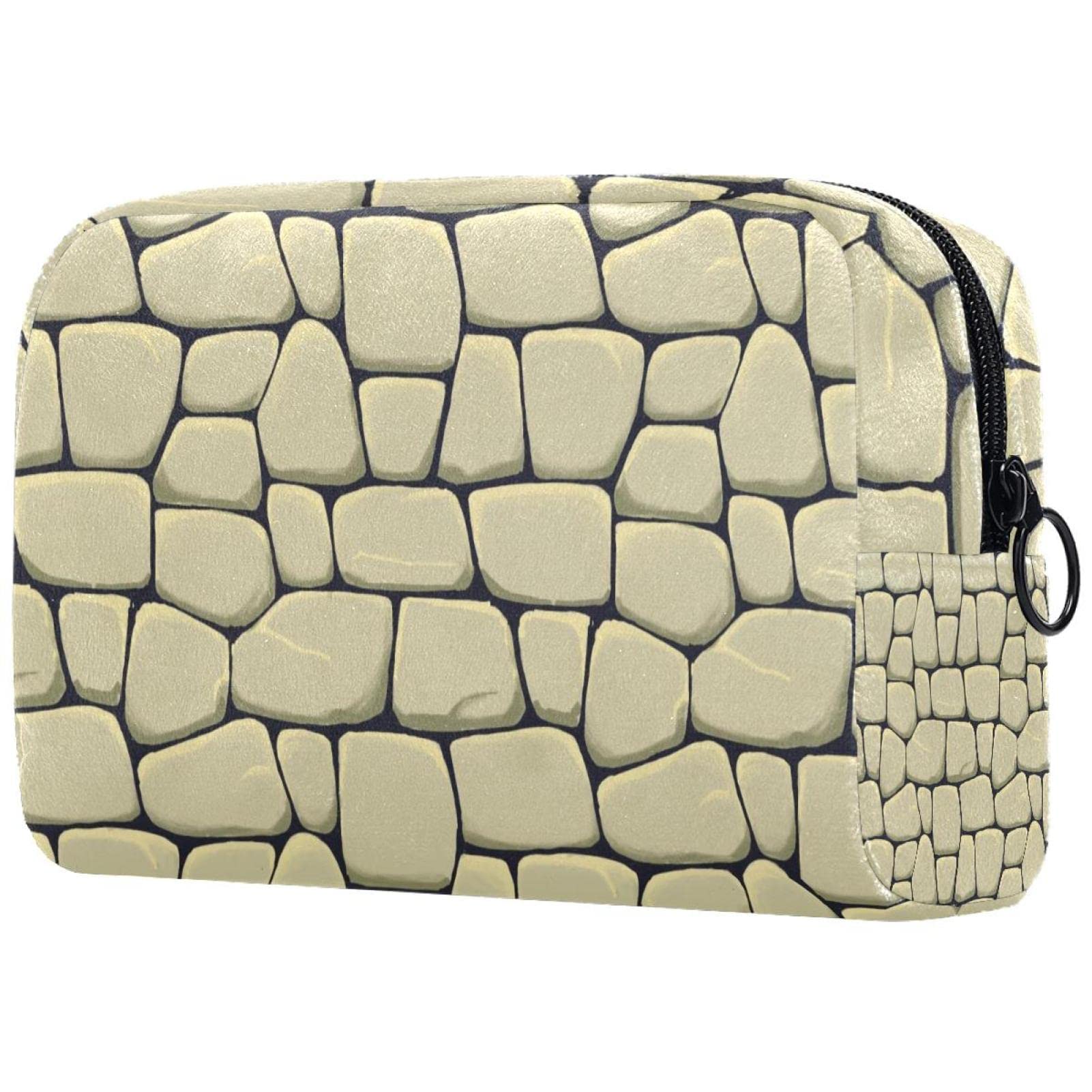 Stone Pattern Makeup Bag - Travel Cosmetic Organizer with Brush Holder for Storage & On-the-Go