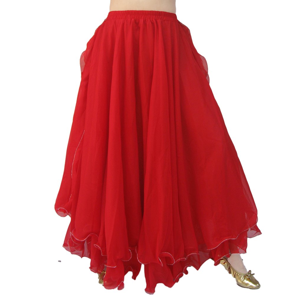 Elegant White Chiffon Long Belly Dance Skirt with Slits - Boho Gypsy Belly Dance Costume for Bollywood Performances & Festival Wear