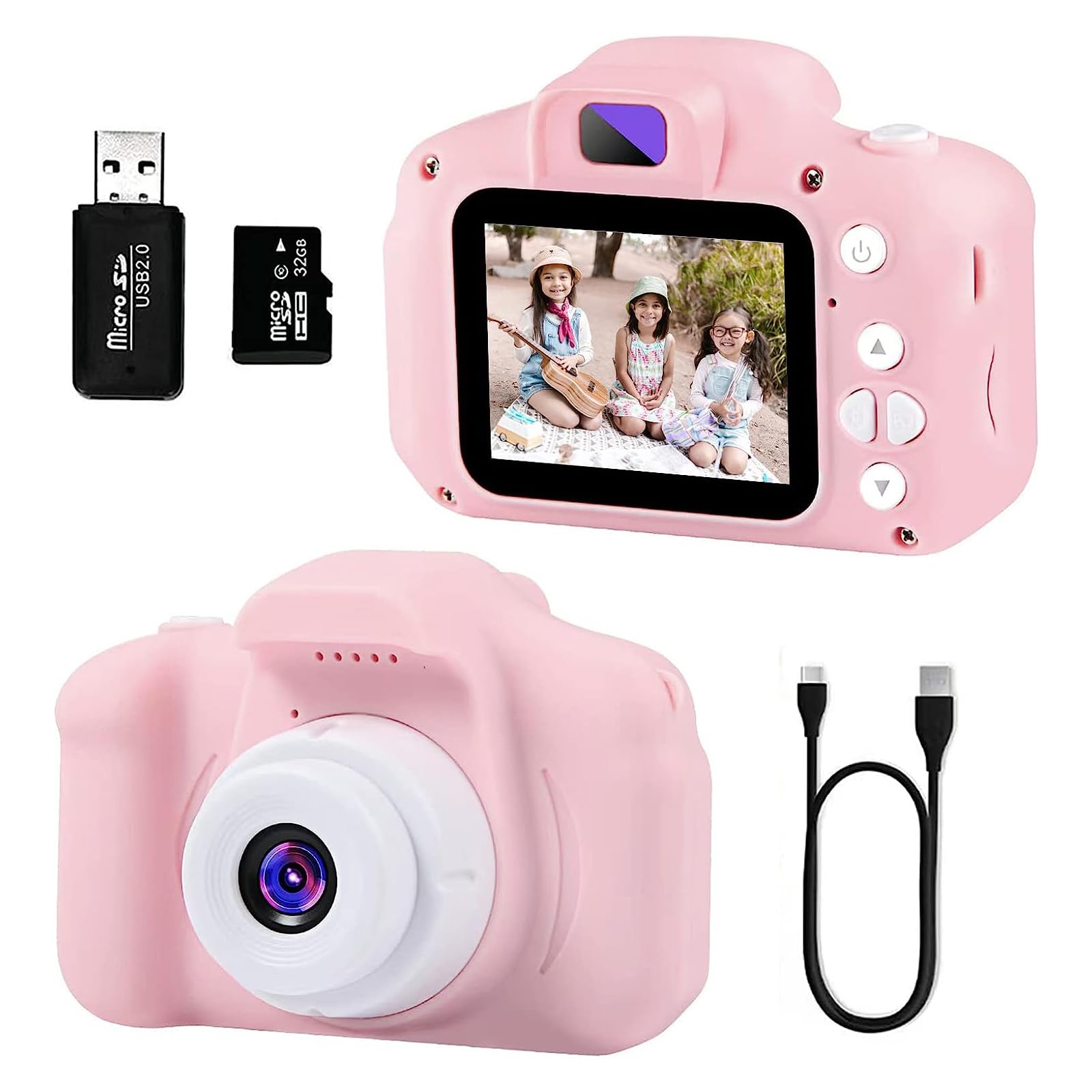 Kids Digital Camera - Rechargeable 1080P HD Video Camera with 2 Inch Screen & 32GB SD Card, Educational Toy for Toddlers & Children (Pale Pink) - Perfect for Birthday Gifts, Travel Adventures & Creative Learning
