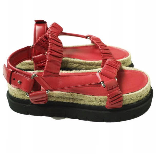 3.1 Phillip Lim Red Leather Platform Slide Sandals - Women's Fashion Sandals for Summer, Beach & Casual Outings