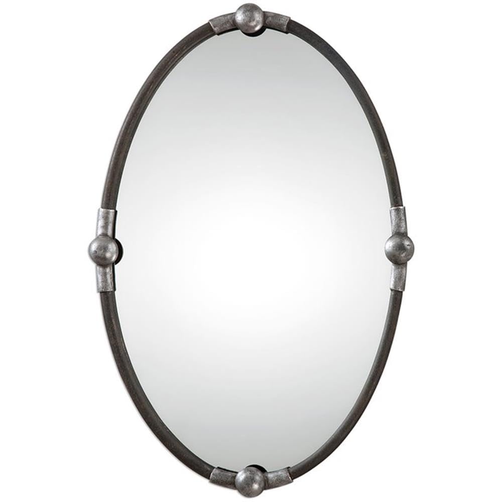 BOWERY HILL Modern Black Iron Oval Glass Mirror - Elegant Wall Decor for Living Room, Bedroom & Entryway