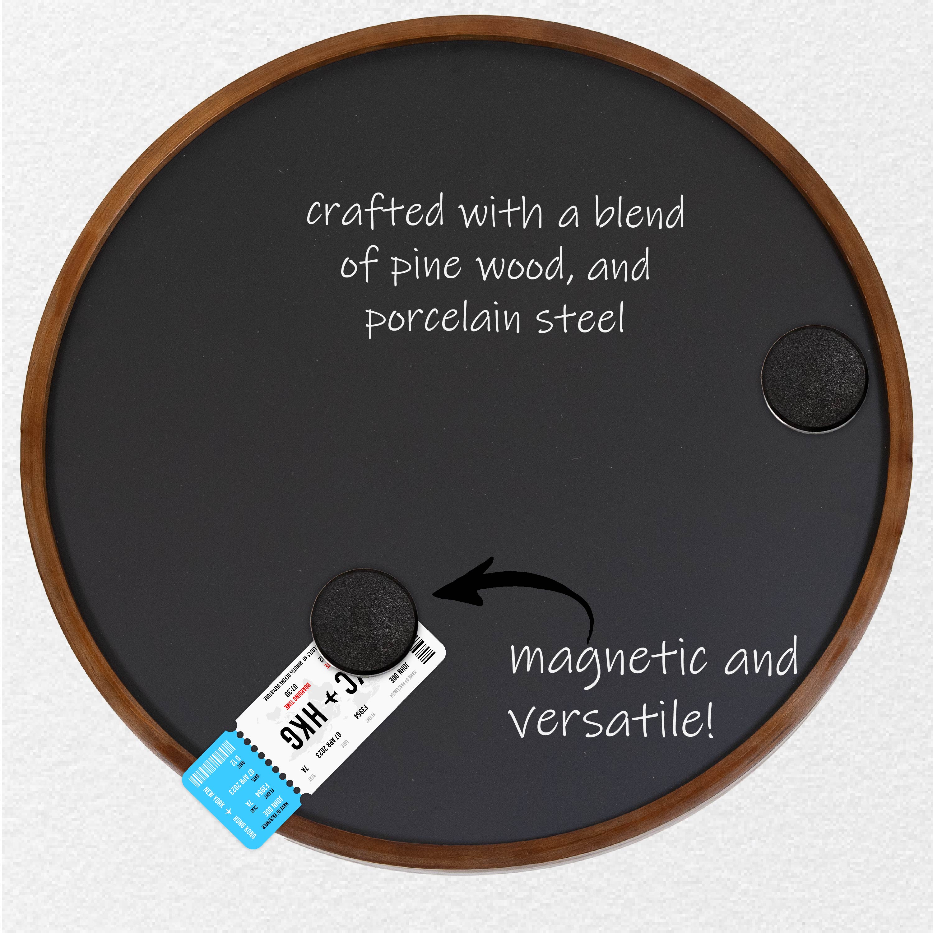 18 Inch Round Magnetic Chalkboard Wall Decor with Rustic Brown Frame - Perfect for Kitchen, Office & Kids Room Organization