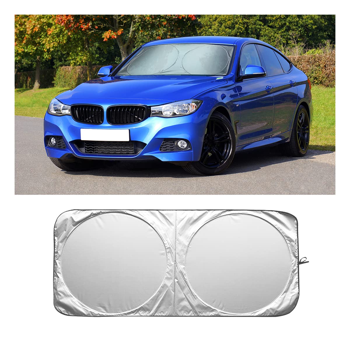 Foldable Car Sun Shade with Steering Wheel Cover - UV Protection for Cooler Cars (Small) - Perfect for Summer Parking