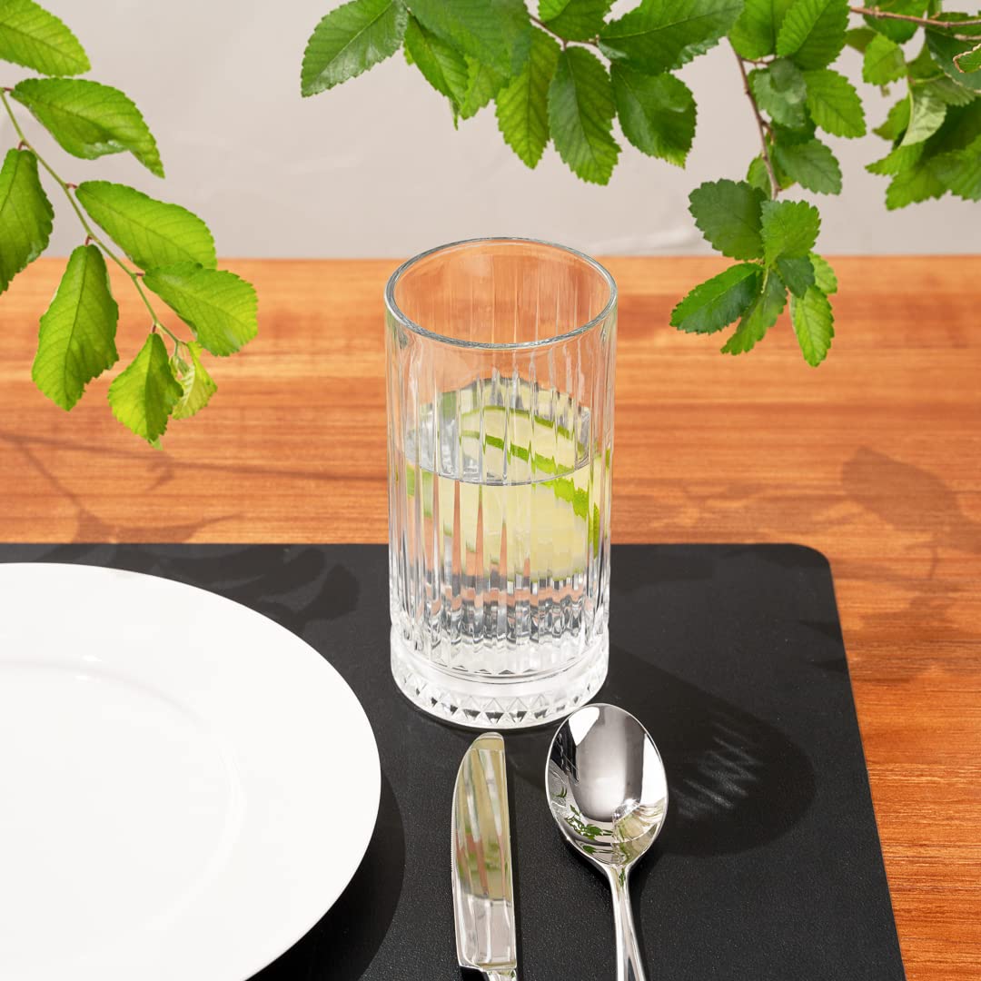 Restaurantware Elysia 15 oz Clear Drinking Glasses Set of 12 - Heavy Weighted Base Lead-Free Glass Tumblers for Water, Soda, Juice & Lemonade | Dishwasher Safe Barware for Restaurants, Parties & Home Use