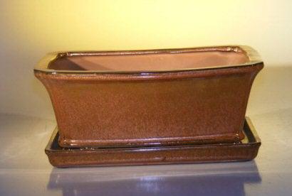 Aztec Orange Ceramic Bonsai Pot - Rectangle Planter 10.75