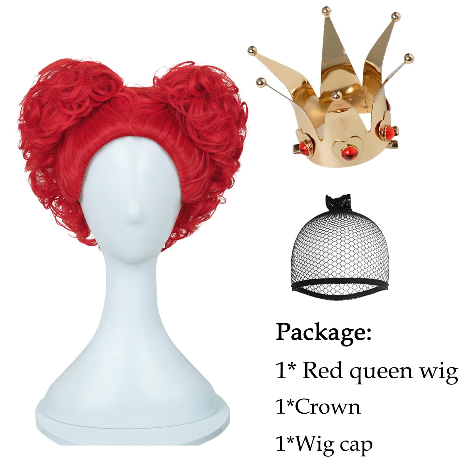 Probeauty Red Curly Cosplay Wig with Crown - Synthetic Anime Queen Wig for Halloween & Costume Parties - Includes Wig Cap - Perfect for Cosplay, Anime Conventions & Themed Events
