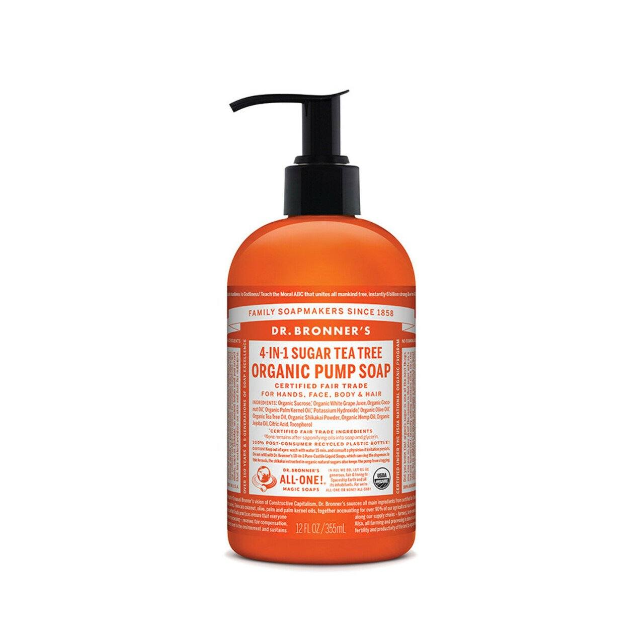 Dr. Bronner's Organic Tea Tree Pump Soap - All-Natural, Vegan & Cruelty-Free Body Wash for Sensitive Skin - Refreshing & Antibacterial - Perfect for Shower, Bath & Hand Washing