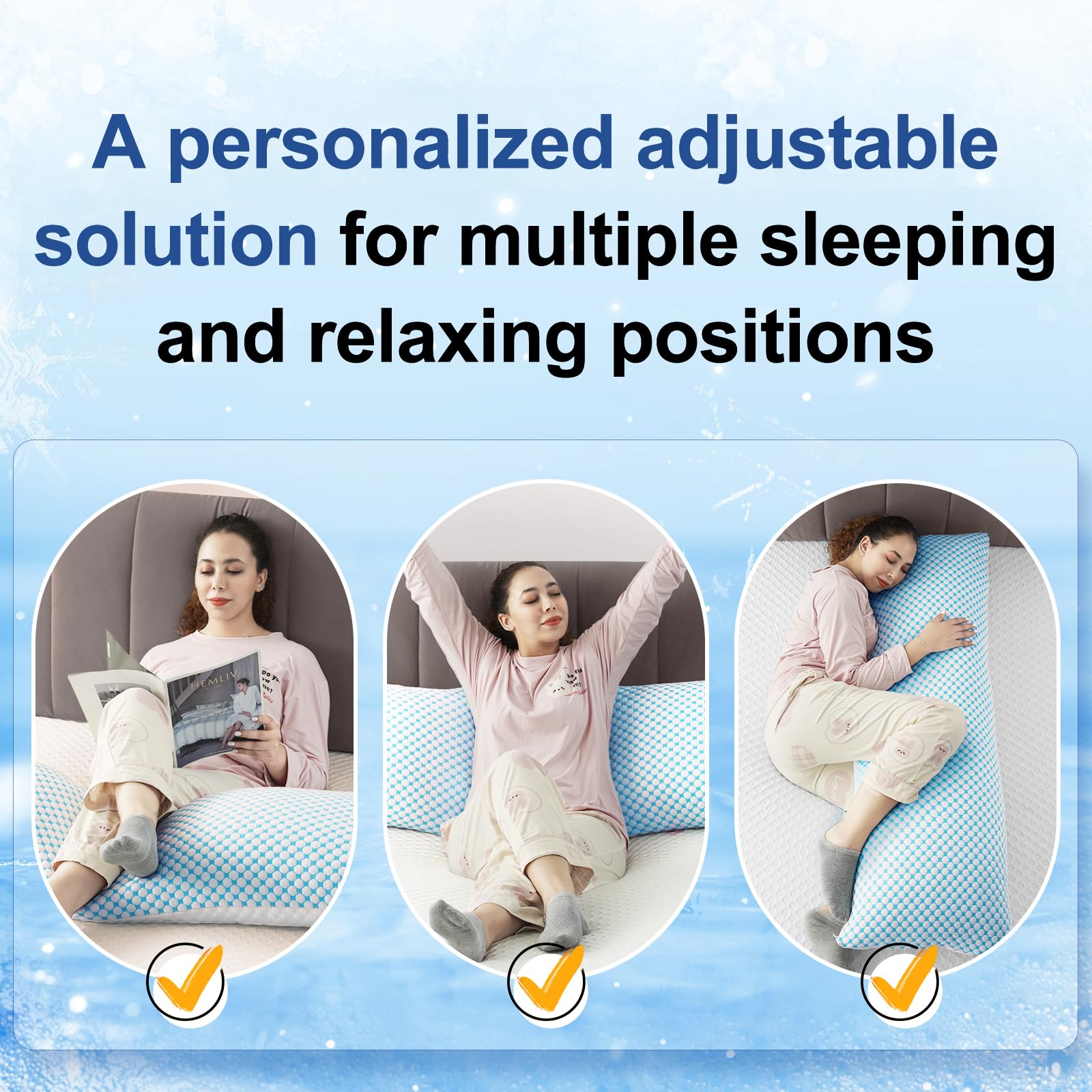 EASELAND Adjustable Loft Body Pillow with Cooling Memory Foam - Full Size Orthopedic Support for Side Sleepers & Pregnancy Comfort - Breathable Shredded Foam for Hot Sleepers (1 Pack)