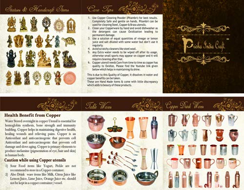 Prisha India Craft Pure Copper Thali Set - 12 Inch Dinner Plate with 1800ml Copper Jug Pitcher | Traditional Indian Dinnerware for Festivals, Weddings & Ayurvedic Meals