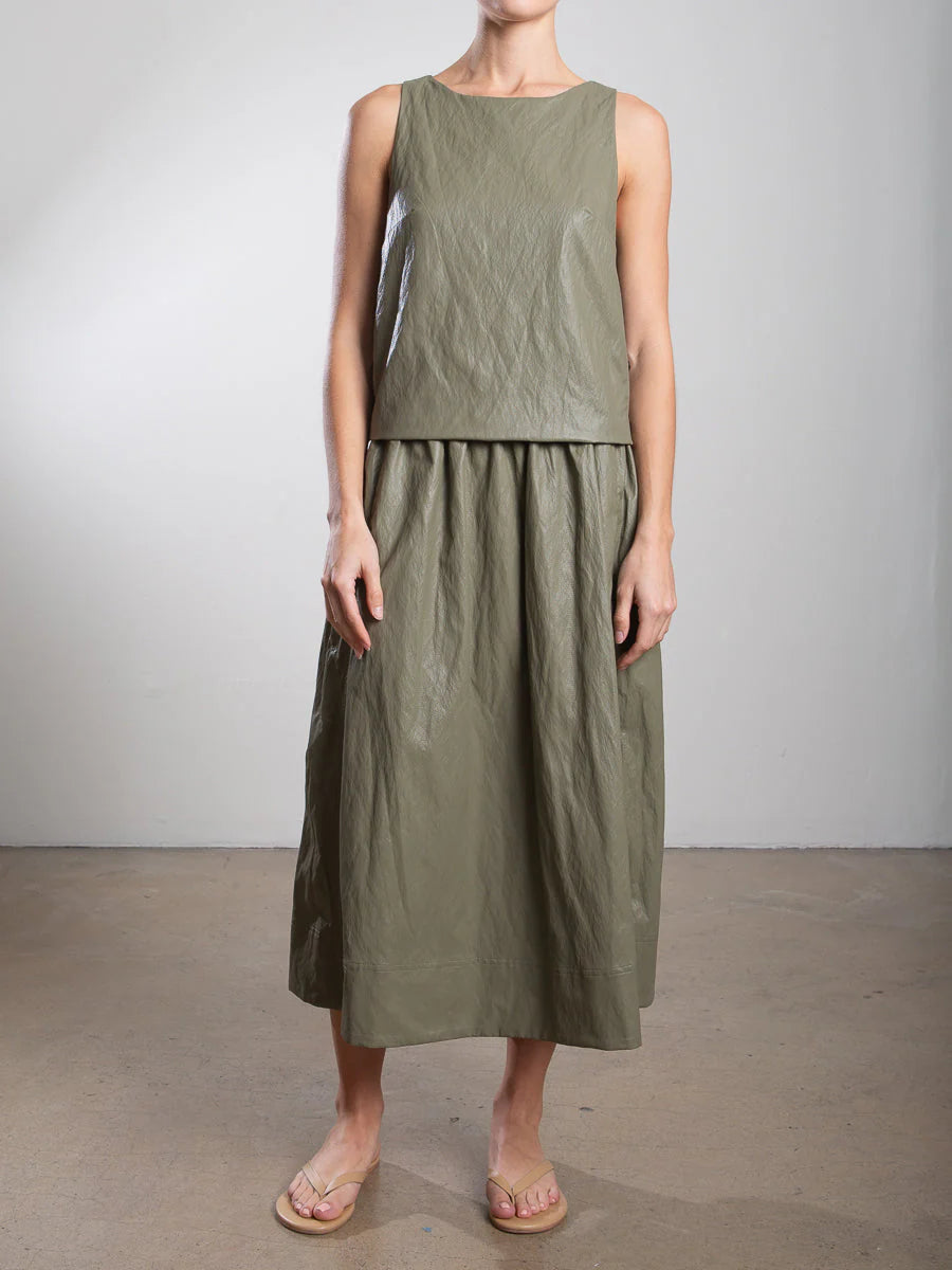 Claudia Women's Faux Leather Mini Skirt - Army Green | High Waist Stretch Pleated Skirt for Casual Wear, Night Out & Office Outfits