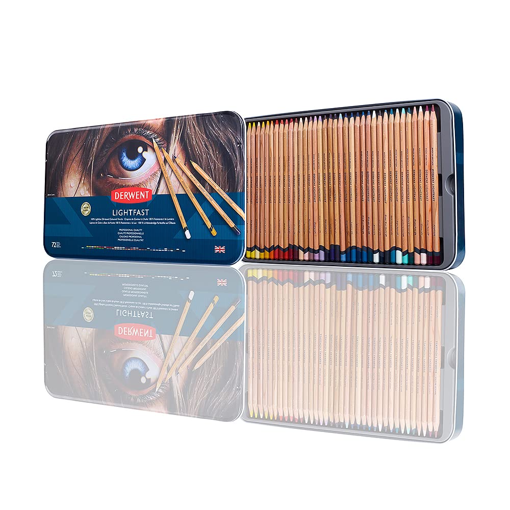 Derwent Lightfast Colored Pencils 72 Tin Set - Professional Oil-Based Art Supplies with 100% Lightfast 4mm Premium Core for Artists, Drawing & Coloring | Perfect for Sketching, Illustration & Fine Art Projects