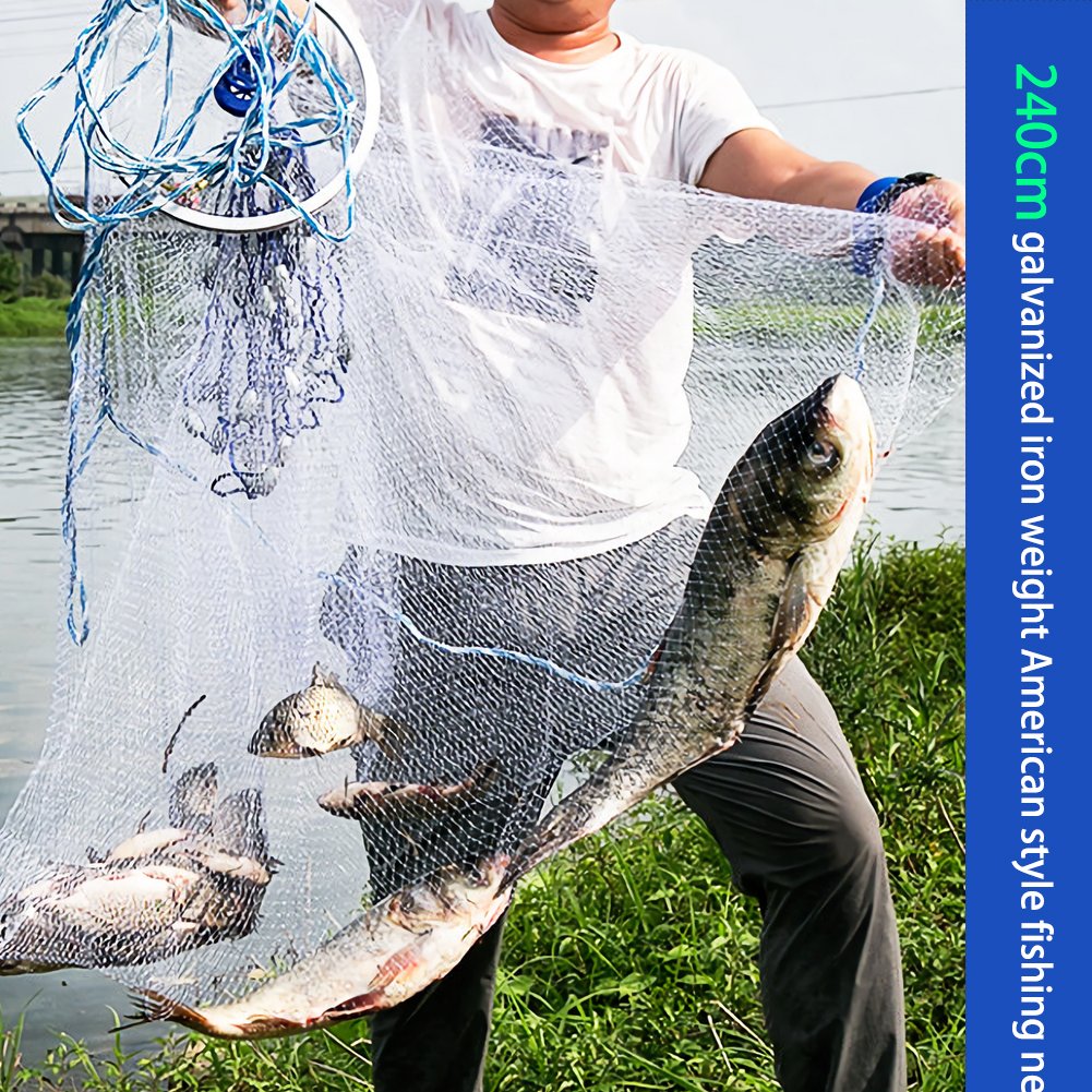 2.4m Hand Throw Cast Fishing Net - Durable Nylon Mesh for Outdoor Sport Fishing, Gill Net with Small Mesh - Perfect for Beach, River, and Lake Fishing Adventures