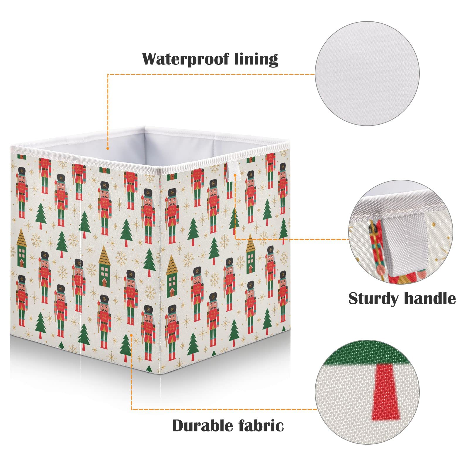 QUGRL Cute Nutcracker Cube Storage Bins - 11x11 Inch Organizer Baskets for Clothes, Toys & Holiday Decor - Perfect for Shelves, Closet, Office, Dorm & Bedroom - Christmas Tree Storage & Home Organization Solution