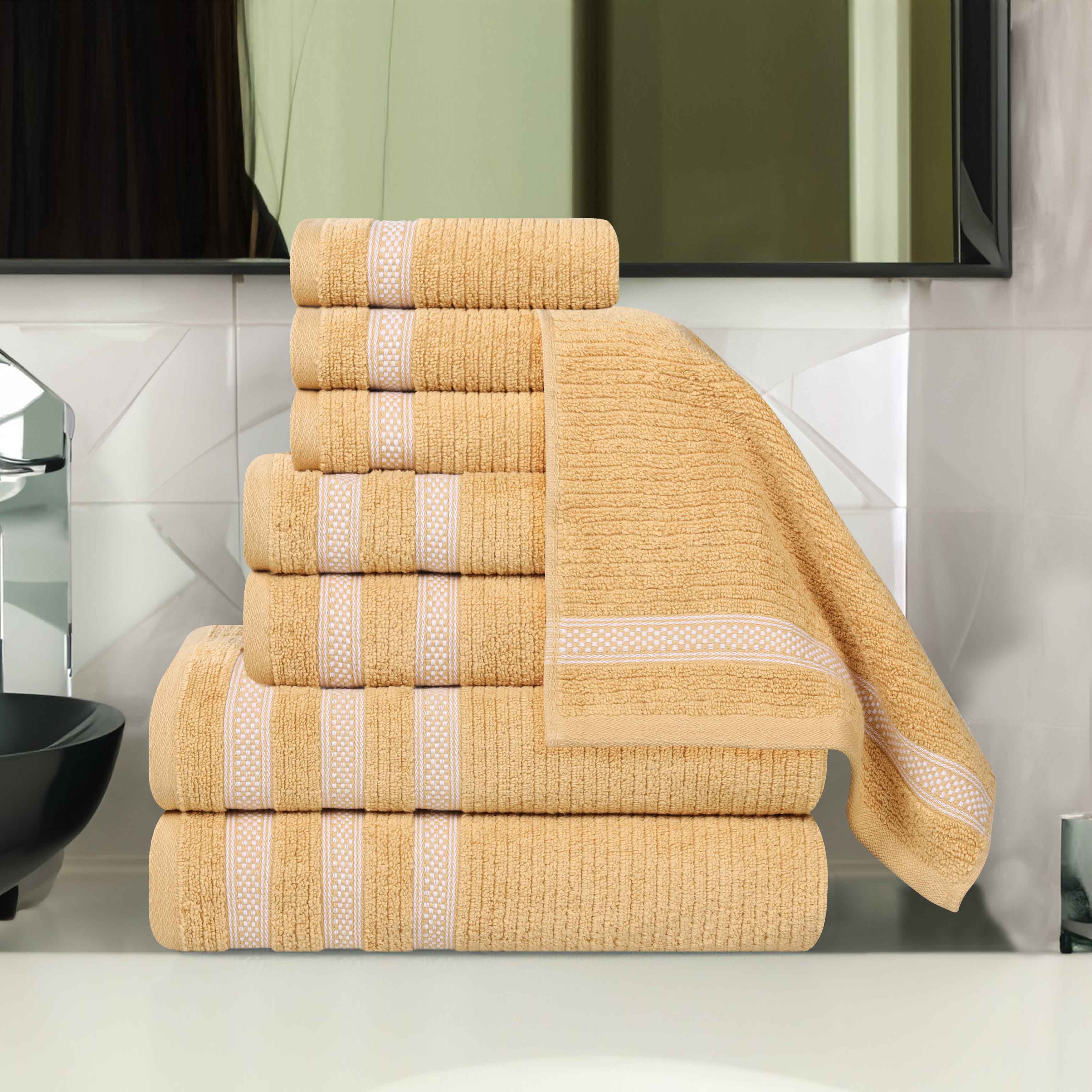 Premium Zero Twist Cotton Ribbed Geometric Border 8-Piece Towel Set - Ultra Soft & Absorbent Bath Towels for Spa, Gym, and Luxury Home Use