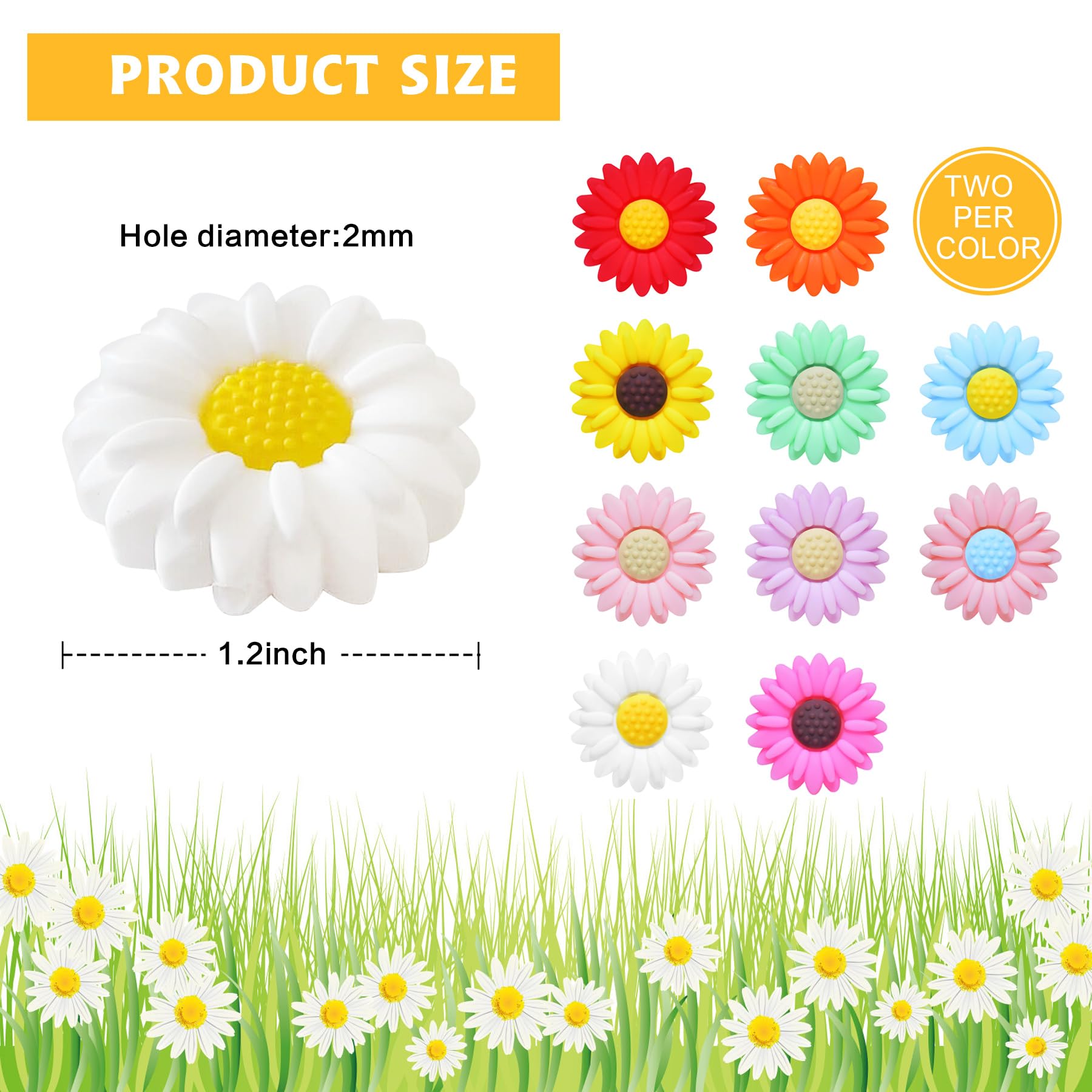 20 PCS Colorful Daisy Silicone Focal Beads - 30mm Flower Loose Beads for DIY Jewelry Making, Keychains, Bracelets, Necklaces, Pens & Lanyards - Perfect for Crafts, Gifts and Fashion Accessories