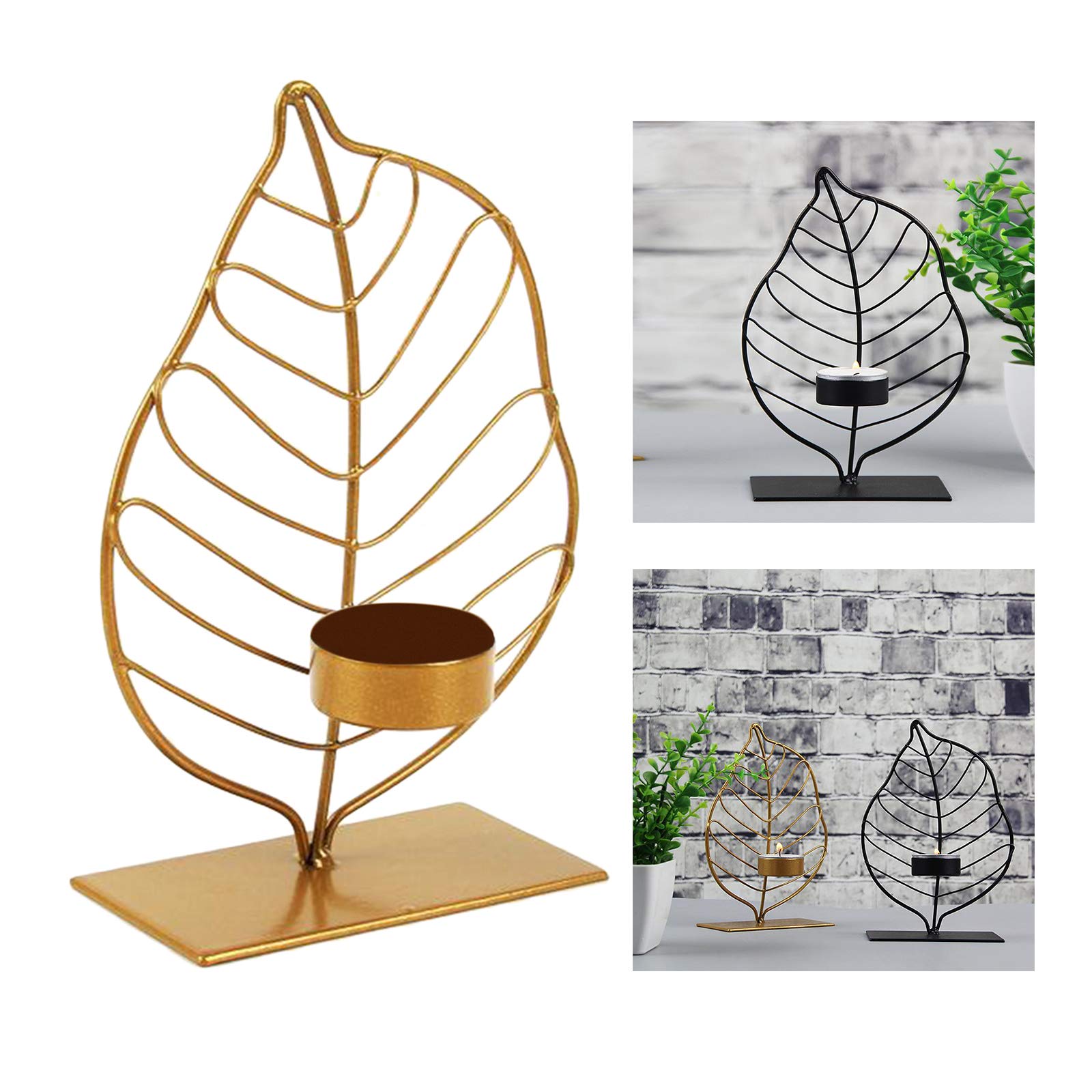 Modern Iron Leaf Candle Holder - Black for Home Decor & Centerpiece