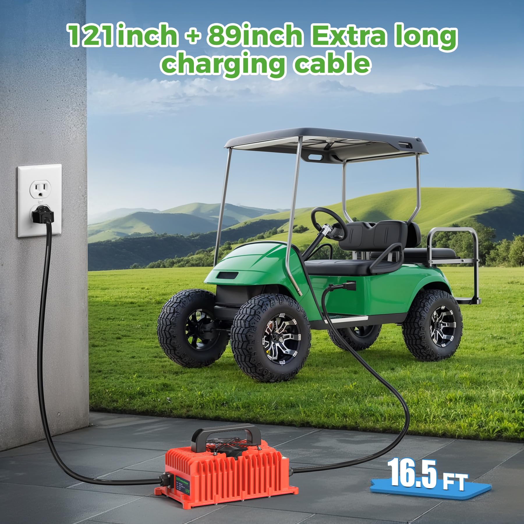 10L0L 36V 18AMP Smart Golf Cart Battery Charger for EZGO TXT - D Style Plug Compatible with Lead-Acid & Lithium Batteries - Perfect for Home, Golf Course & RV Use
