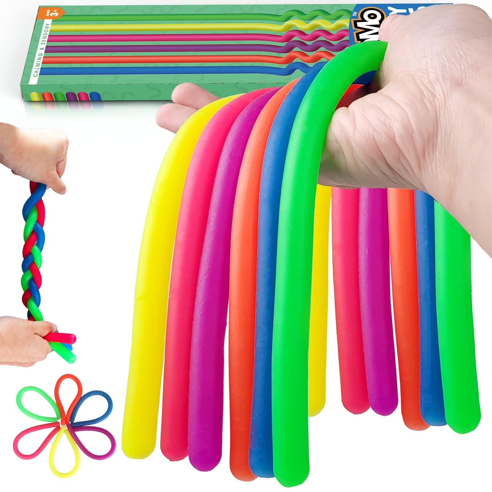 BUNMO Easter Basket Essentials - 6 Pack Stretchy Sensory Strings for Kids - Fidget Toys for Stress Relief & Focus - Non-Mouthable Safe Toys Ages 3+ - Perfect for Easter Gifts, Classroom Rewards & Autism Sensory Play